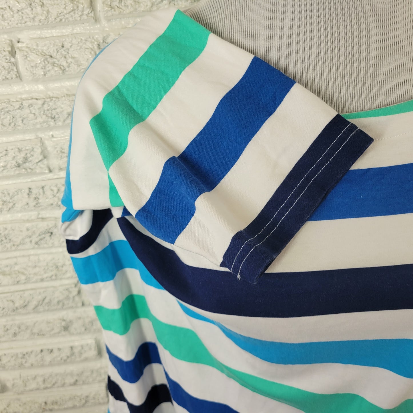 Croft & Barrow Womens 2X Top Blue White Striped 3/4 Sleeve Cotton Knit STR155E