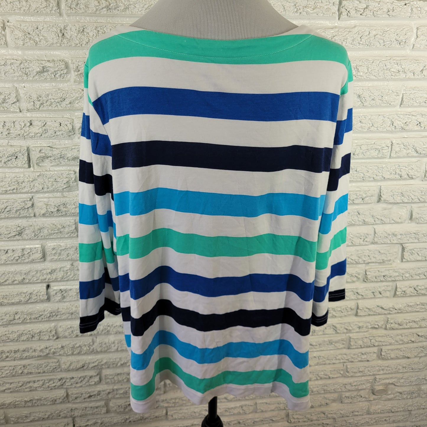 Croft & Barrow Womens 2X Top Blue White Striped 3/4 Sleeve Cotton Knit STR155E