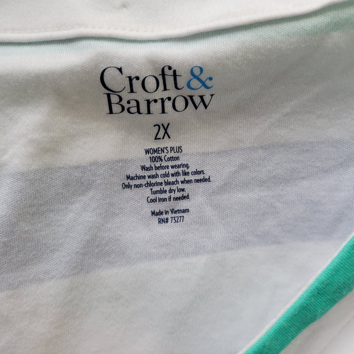 Croft & Barrow Womens 2X Top Blue White Striped 3/4 Sleeve Cotton Knit STR155E