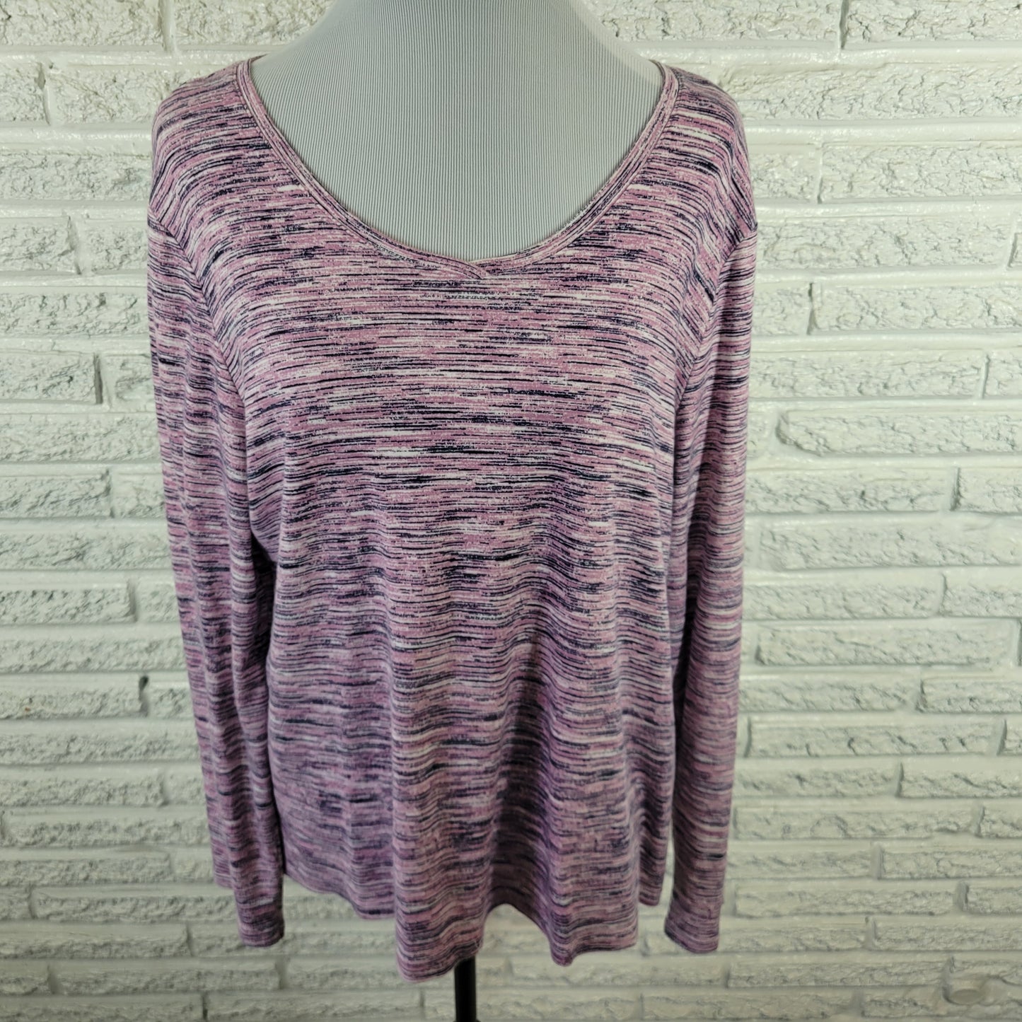 Croft & Barrow Womens XXL Tee Purple Black Heather 100% Cotton V-Neck PUR3E