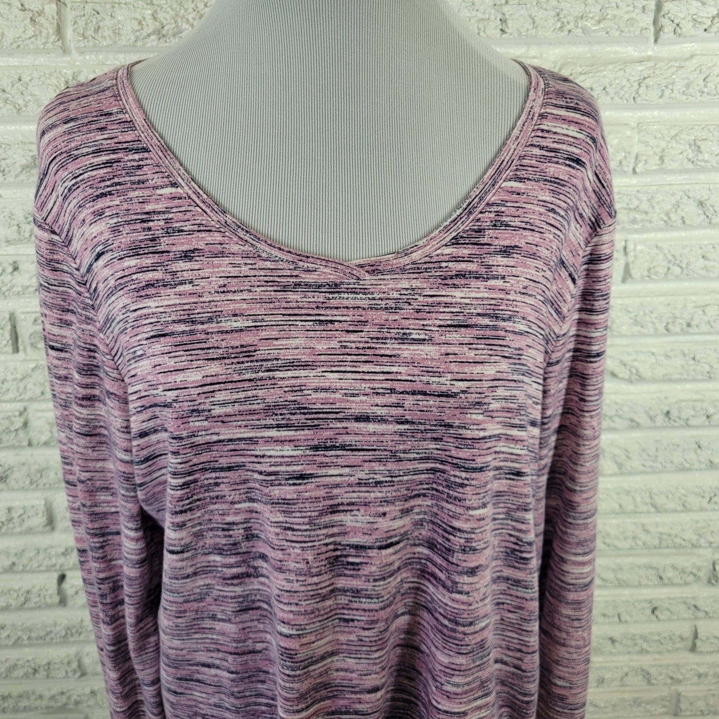 Croft & Barrow Womens XXL Tee Purple Black Heather 100% Cotton V-Neck PUR3E