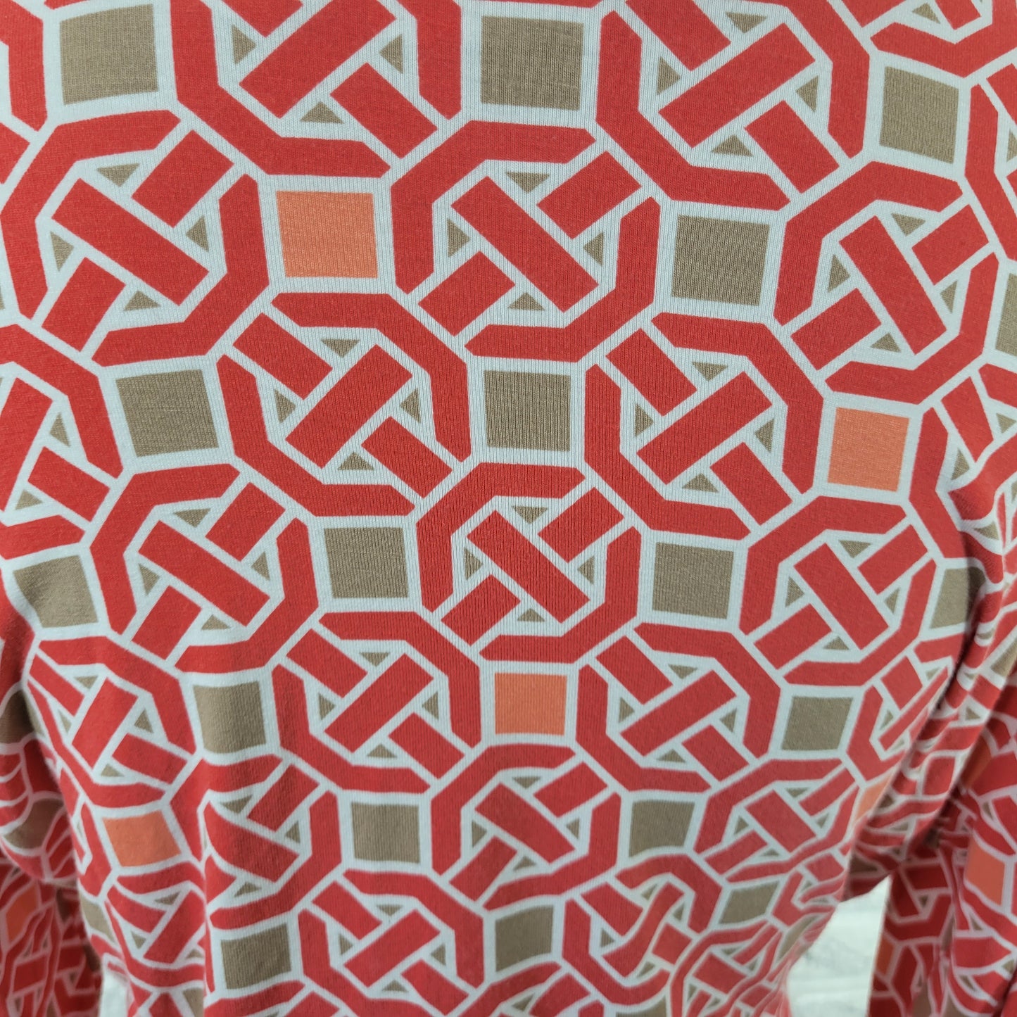 New York & Company Women's XL Top Red Tan Geometric V-Neck Belted GEO223E