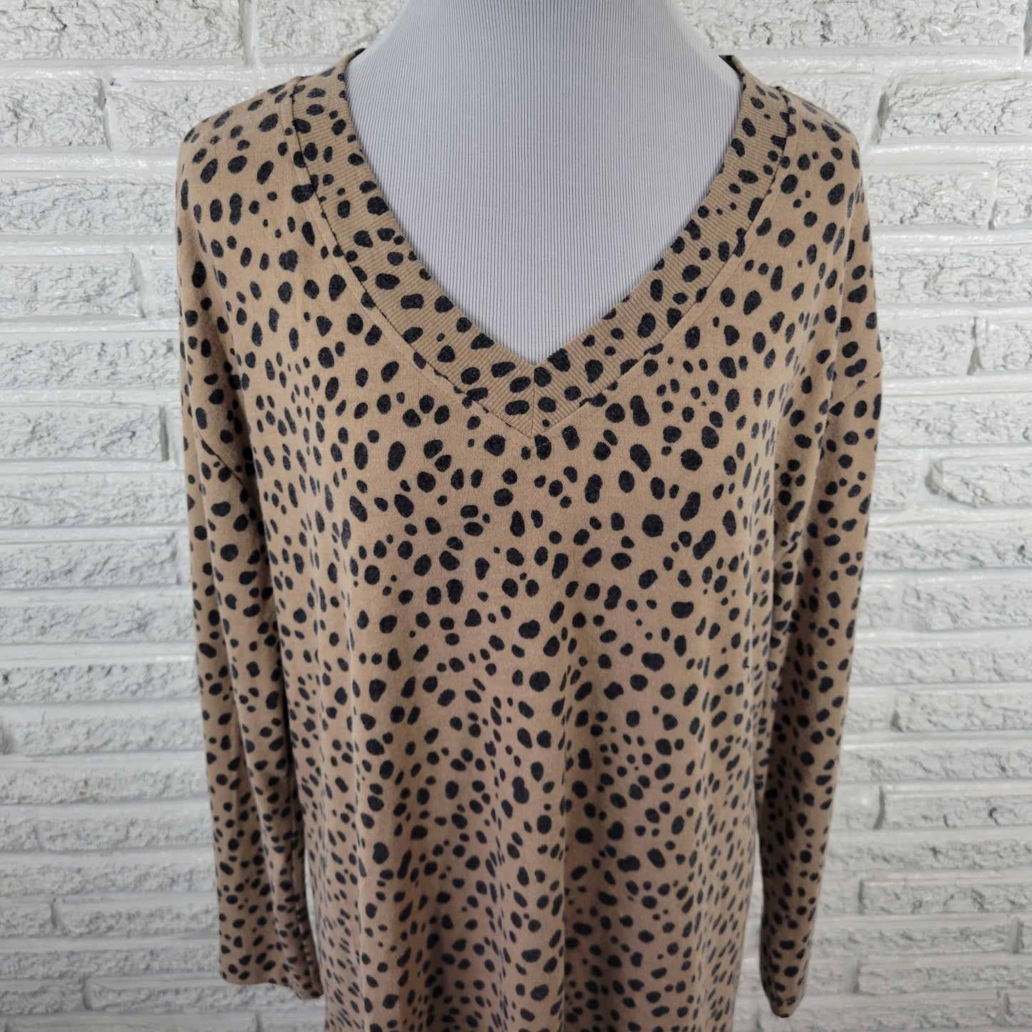 Croft & Barrow XXL Tan Black Animal Print Knit V-Neck 3/4 Sleeve Top ANI8E