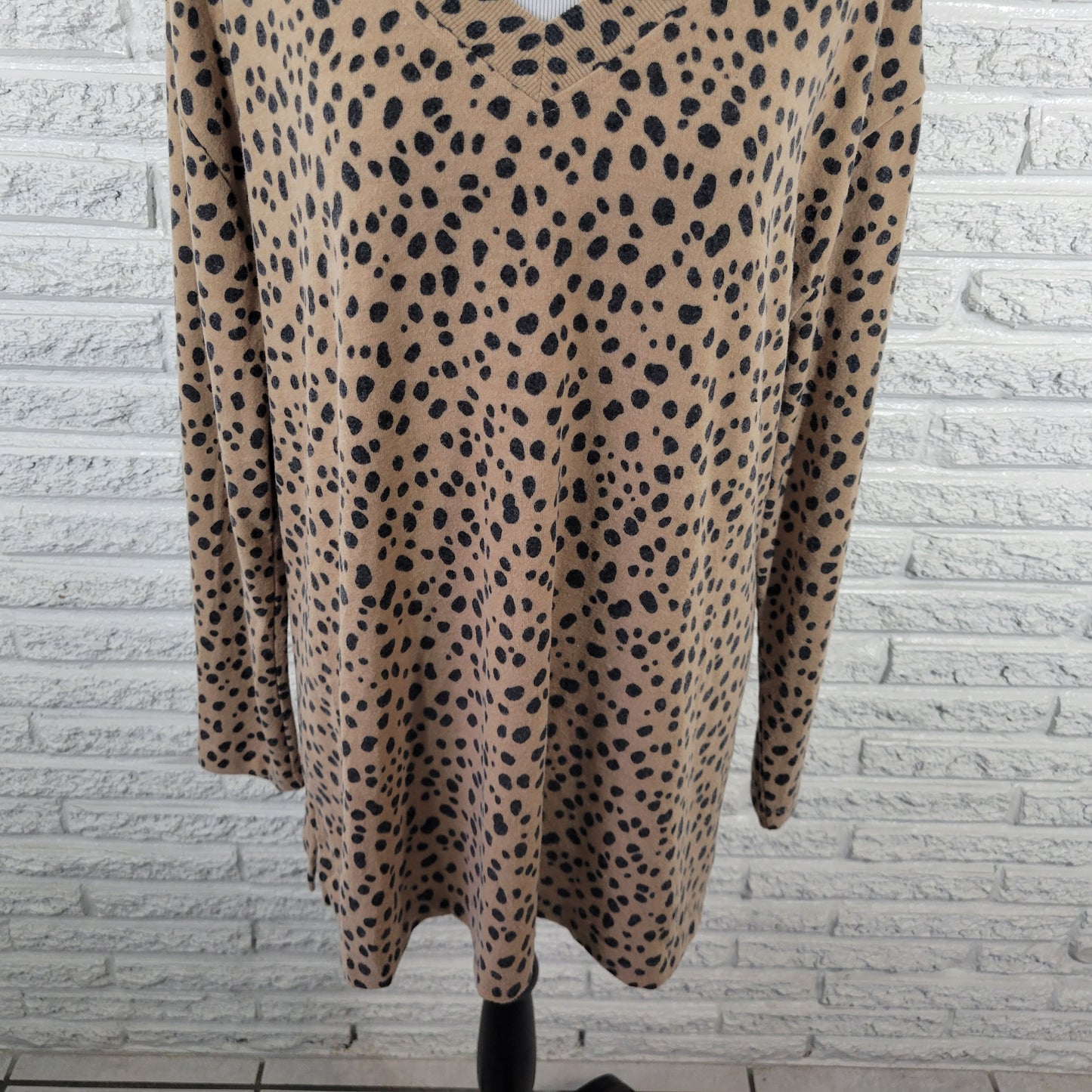 Croft & Barrow XXL Tan Black Animal Print Knit V-Neck 3/4 Sleeve Top ANI8E