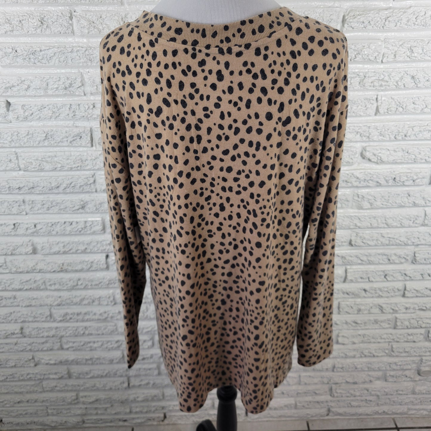 Croft & Barrow XXL Tan Black Animal Print Knit V-Neck 3/4 Sleeve Top ANI8E
