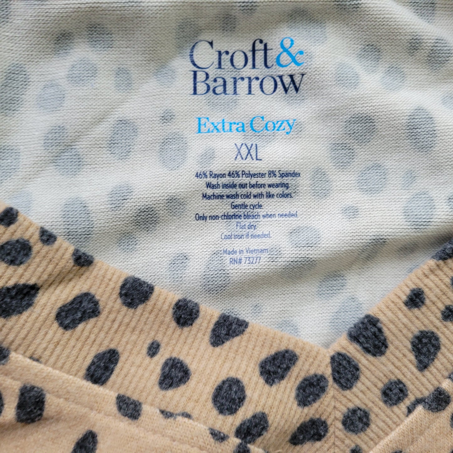 Croft & Barrow XXL Tan Black Animal Print Knit V-Neck 3/4 Sleeve Top ANI8E