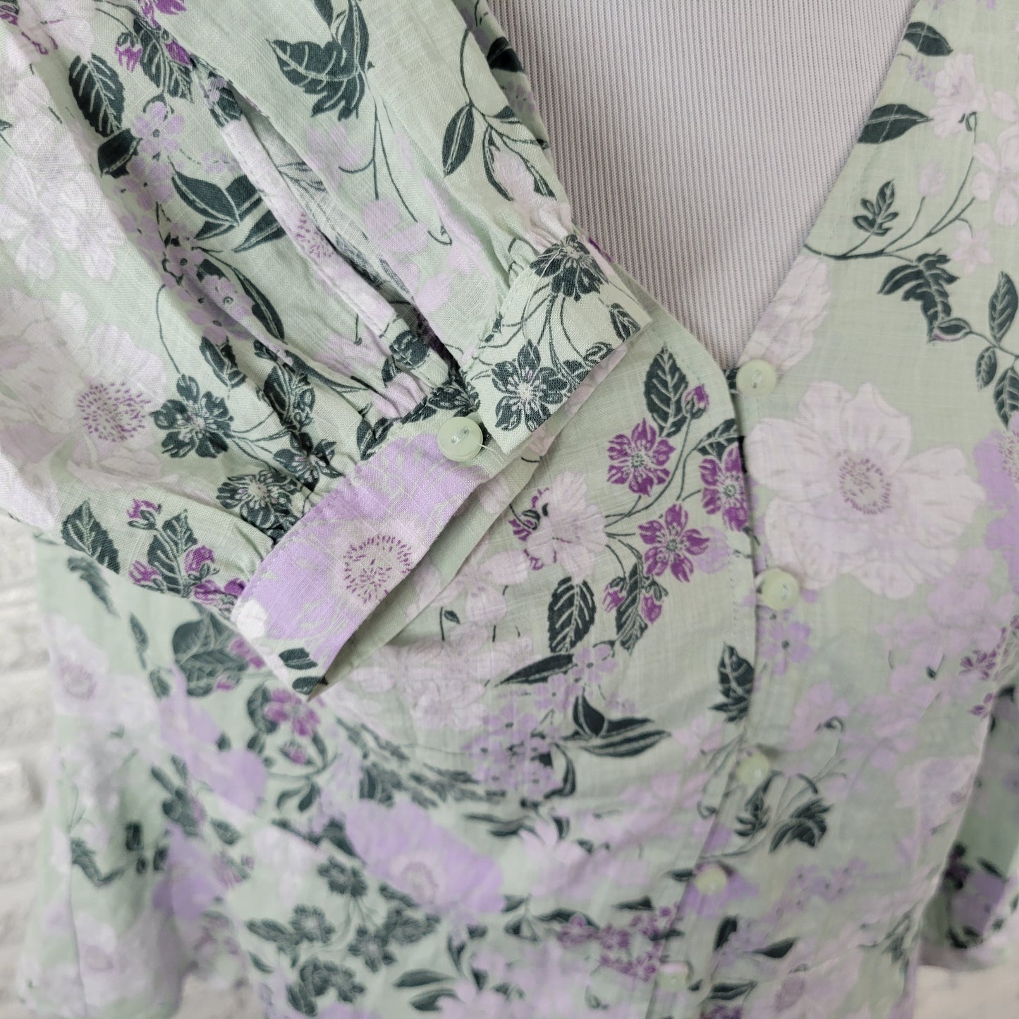 Liz Claiborne Women's PXL Top Green Purple Floral 3/4 Sleeve FLO331E