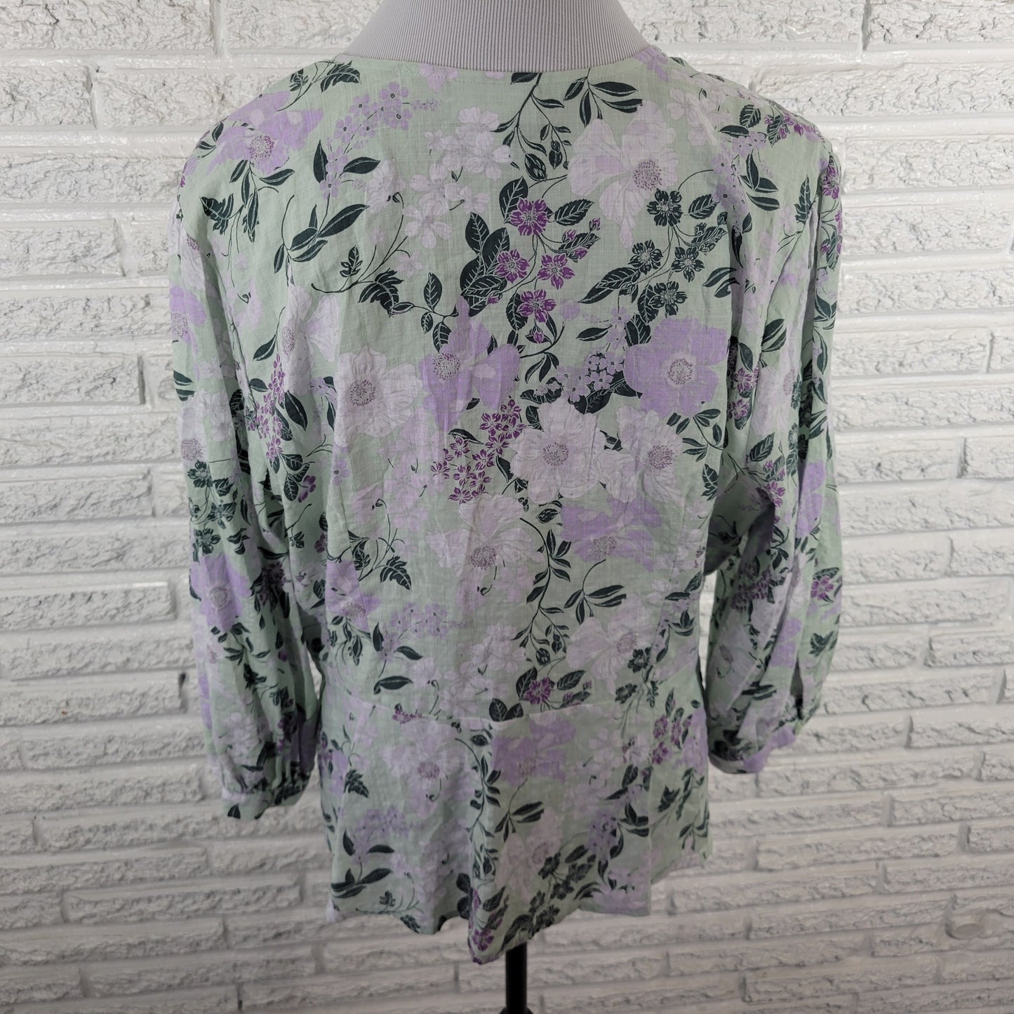 Liz Claiborne Women's PXL Top Green Purple Floral 3/4 Sleeve FLO331E