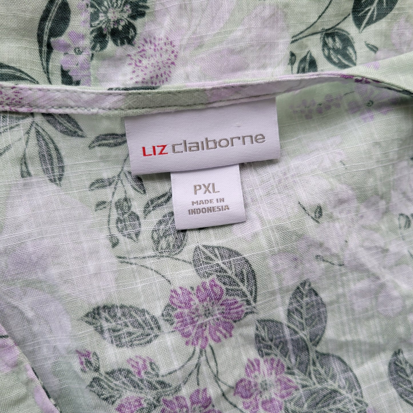 Liz Claiborne Women's PXL Top Green Purple Floral 3/4 Sleeve FLO331E