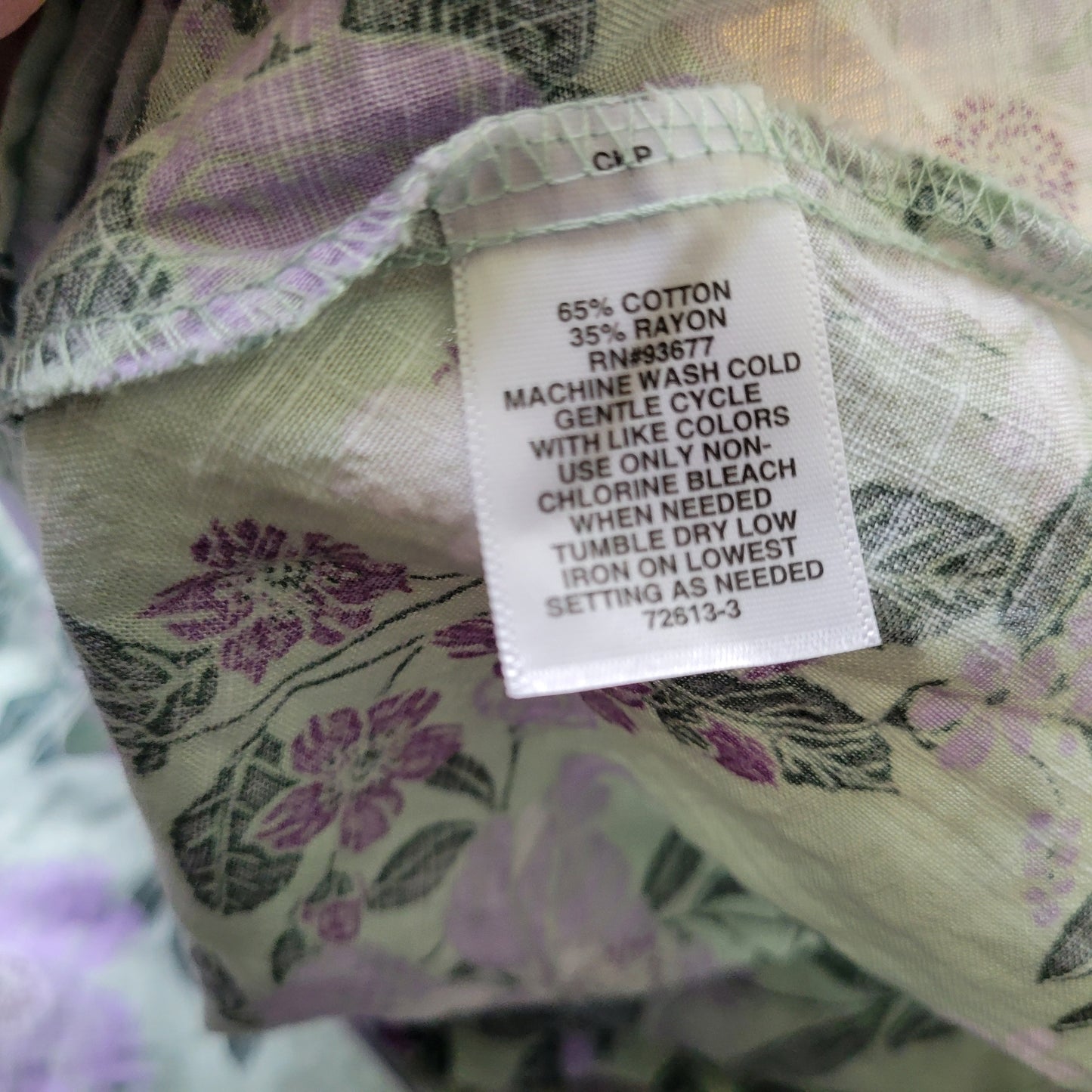 Liz Claiborne Women's PXL Top Green Purple Floral 3/4 Sleeve FLO331E