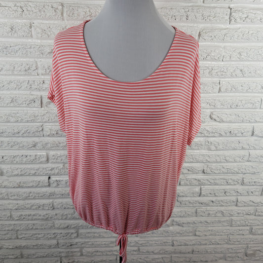 New York & Company Women's XL Pink White Striped Front Tie Tee T-Shirt STR136E