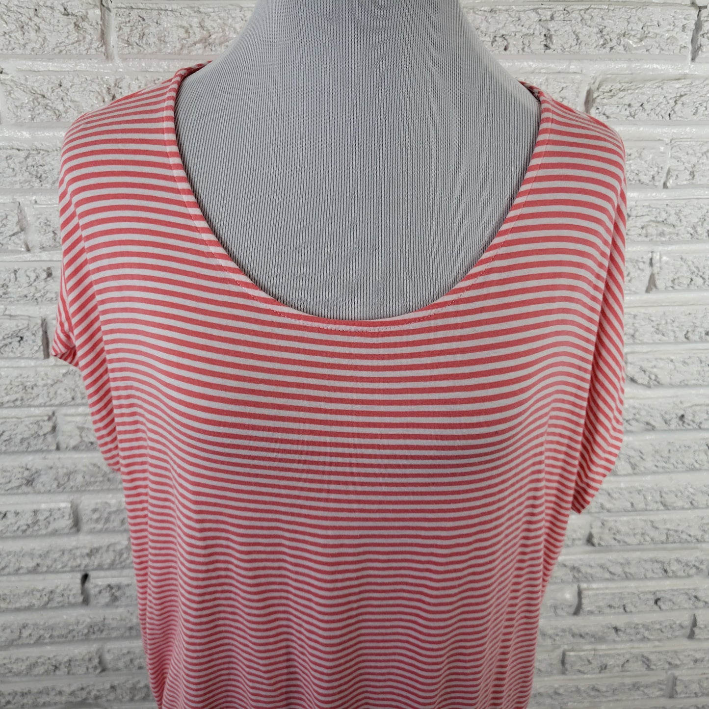 New York & Company Women's XL Pink White Striped Front Tie Tee T-Shirt STR136E
