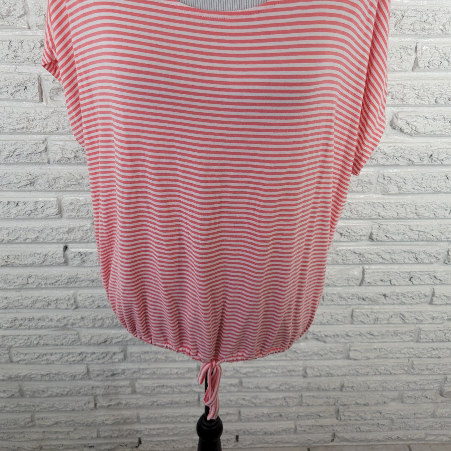 New York & Company Women's XL Pink White Striped Front Tie Tee T-Shirt STR136E