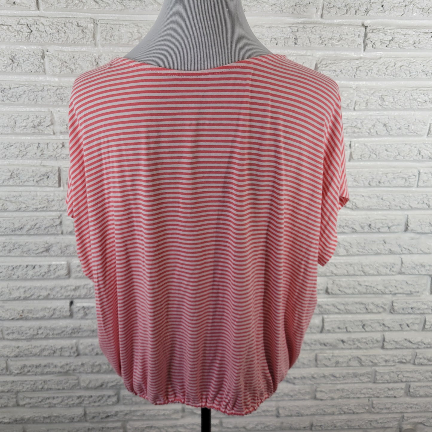 New York & Company Women's XL Pink White Striped Front Tie Tee T-Shirt STR136E
