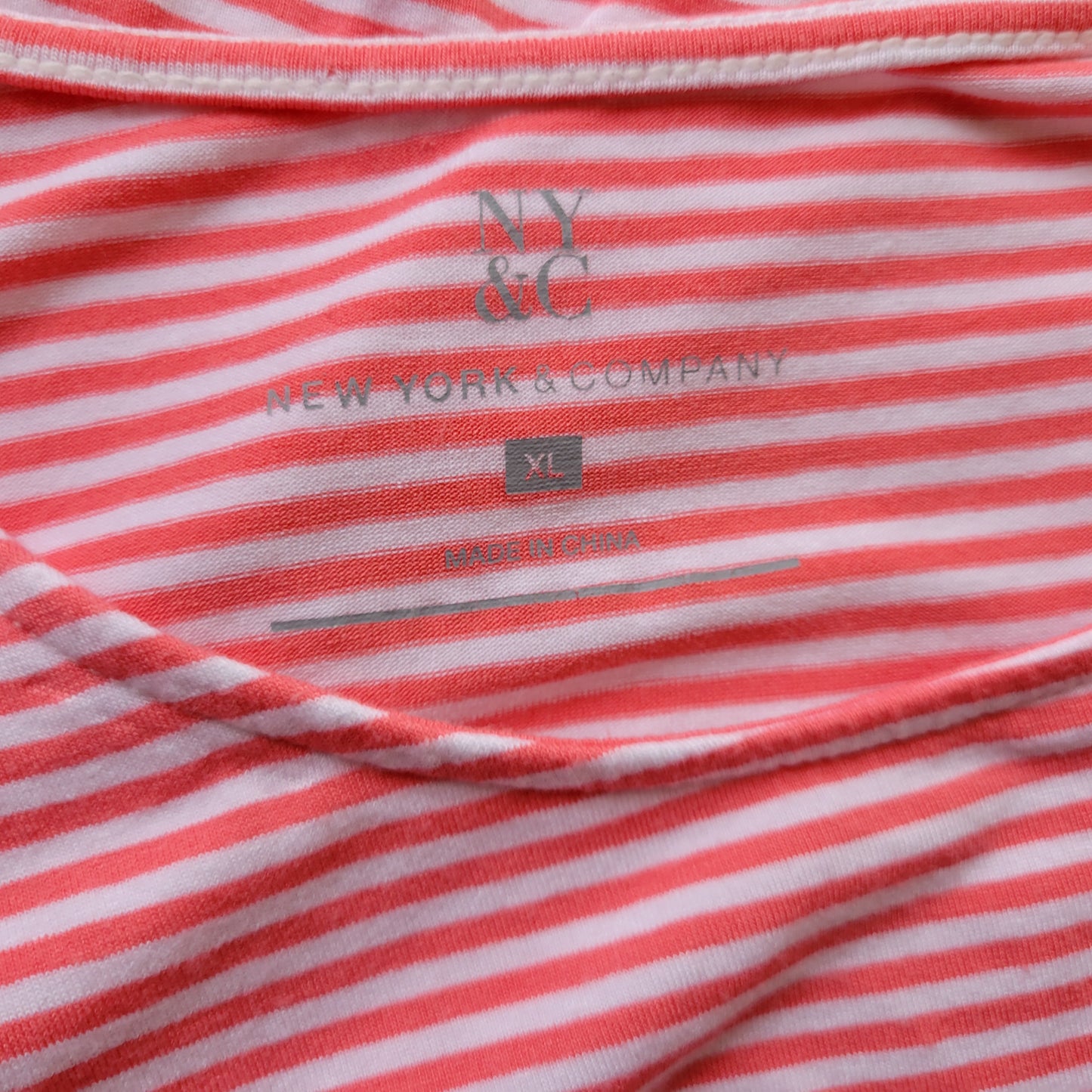 New York & Company Women's XL Pink White Striped Front Tie Tee T-Shirt STR136E