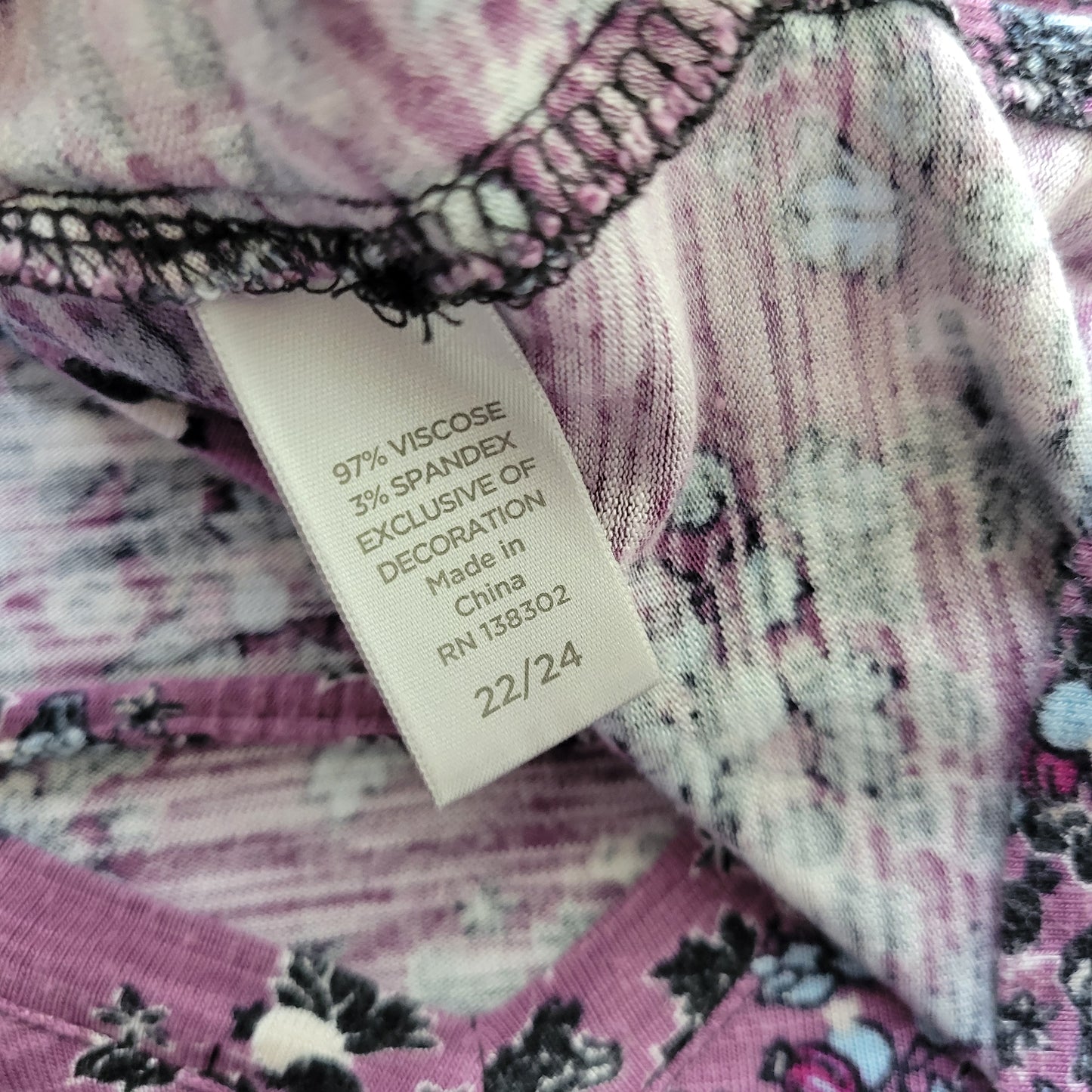 Avenue 22/24 Plus Purple Blue Floral V-Neck Keyhole Tunic Top Stretch FLO330E
