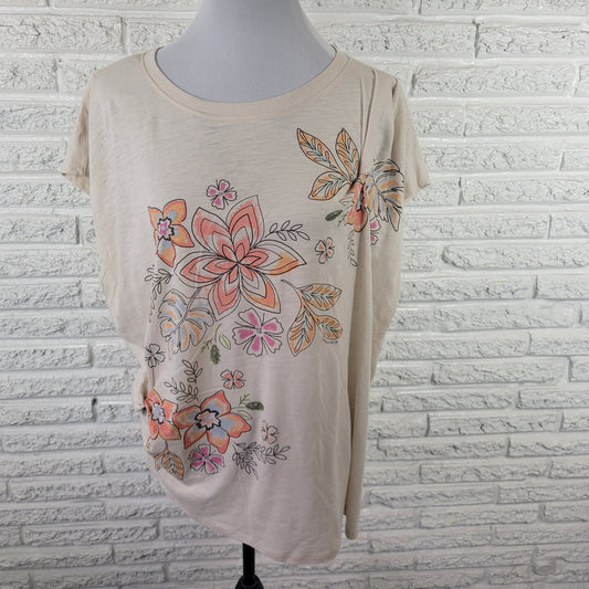 Democracy Women's Plus Size Tee Sleeveless Off-White Orange Floral FLO310E