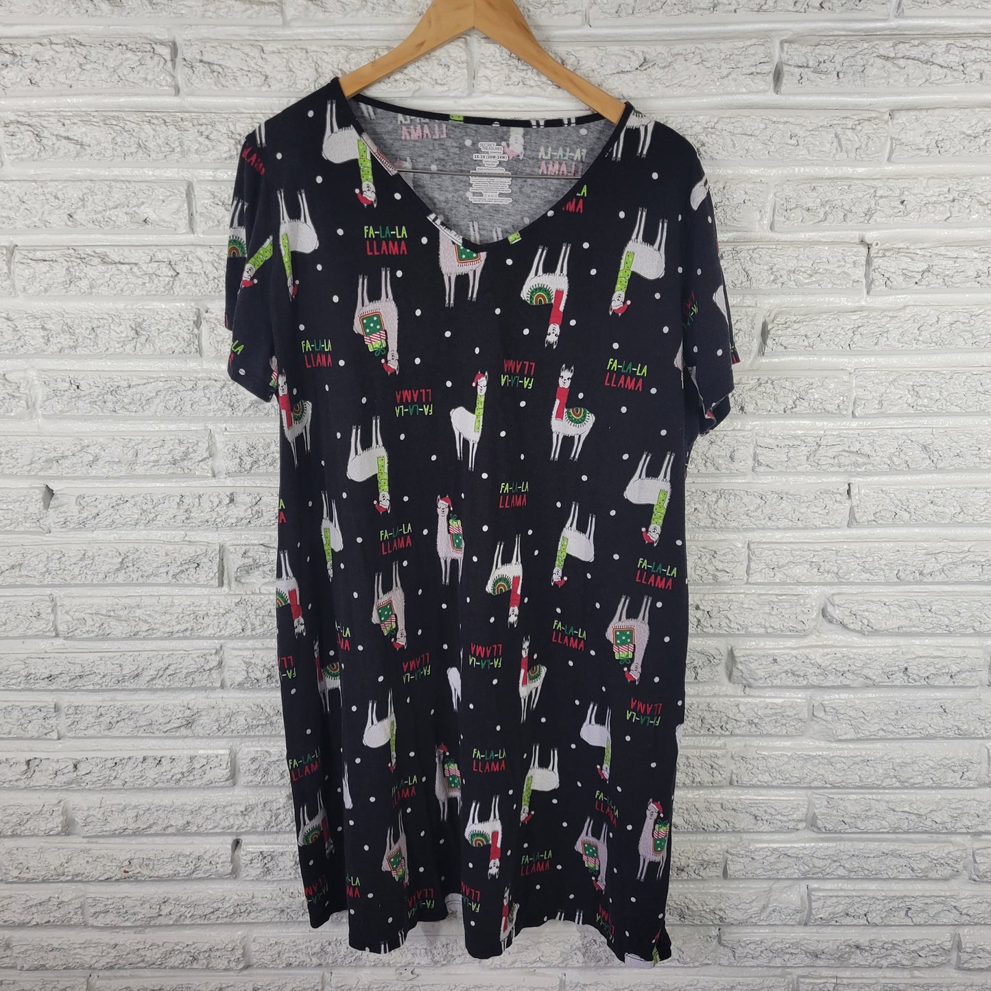 Secret Treasures Pajama Top Sleep Shirt 2X 3X Cotton Christmas Llama NOV154E