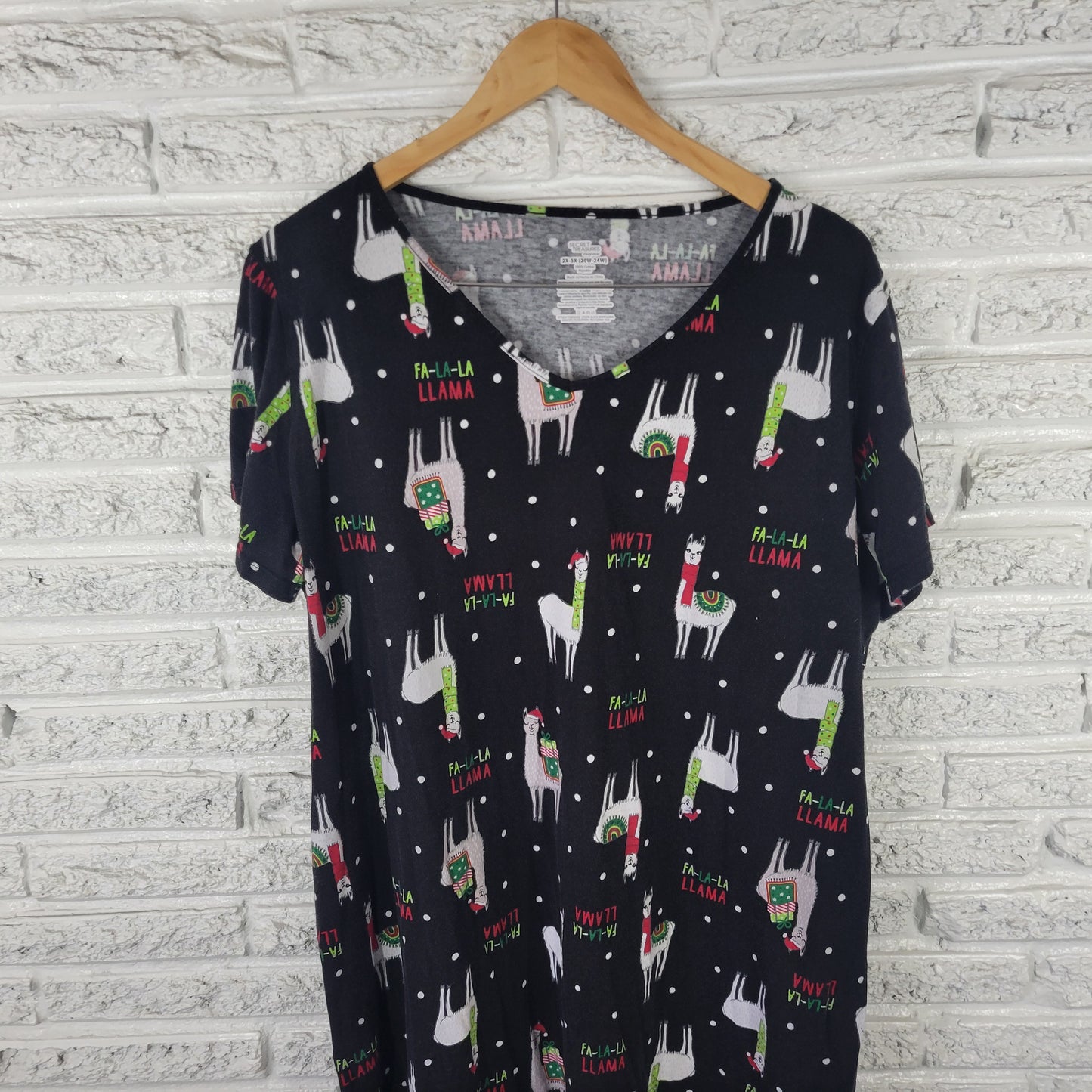 Secret Treasures Pajama Top Sleep Shirt 2X 3X Cotton Christmas Llama NOV154E