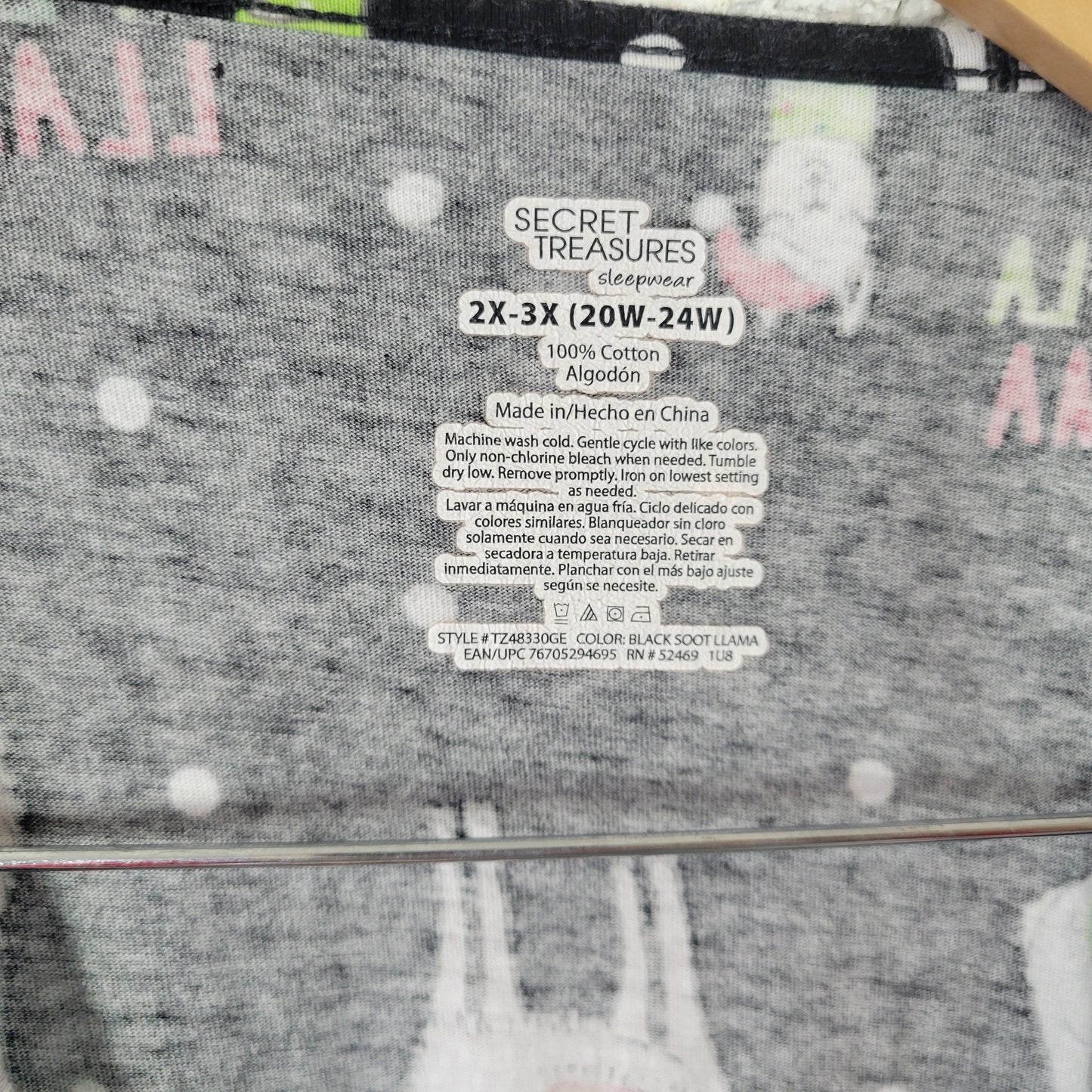 Secret Treasures Pajama Top Sleep Shirt 2X 3X Cotton Christmas Llama NOV154E