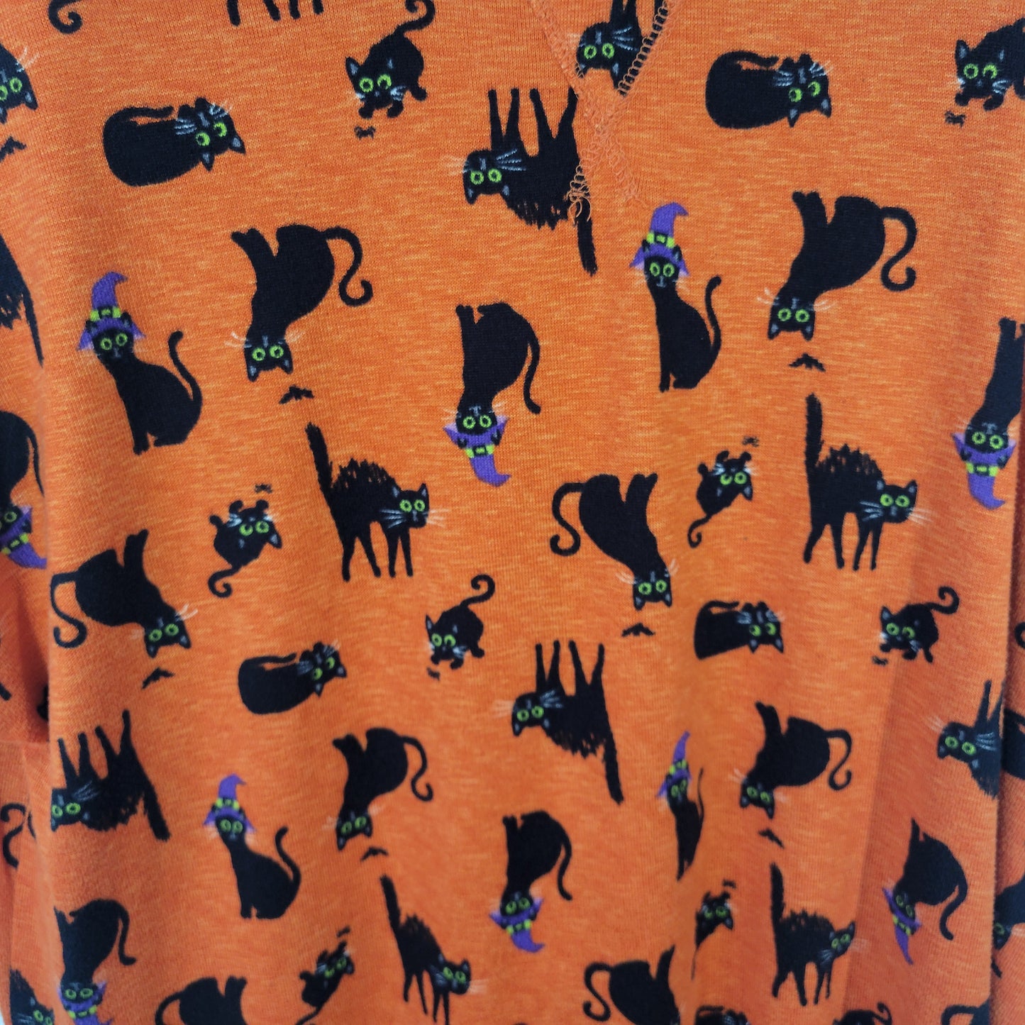 Celebrate Womens XL Halloween Pajama Top Orange Cat Print Short Sleeve ORA22XE
