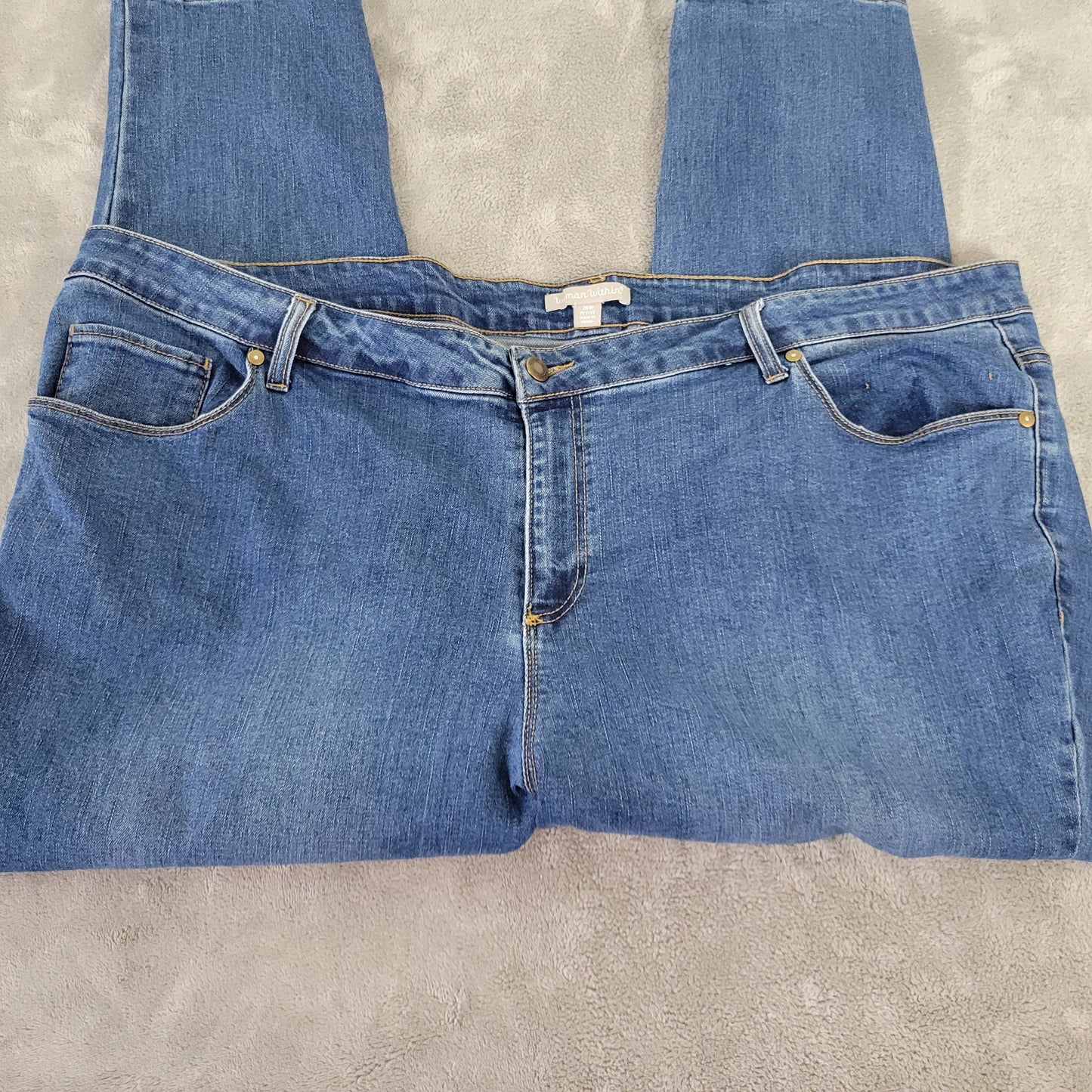 Woman Within Jeans 26WP Petite Plus Dark Wash Stretch Straight Leg Elastic SL32E