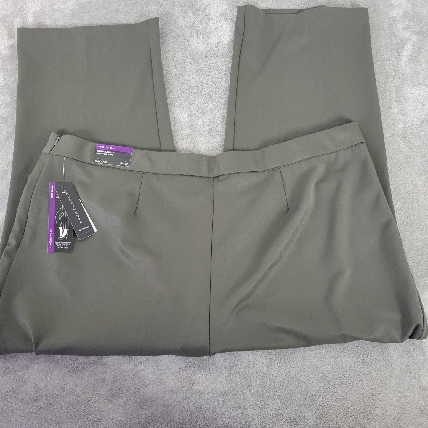 Investments 5th Avenue 24W Pants Green Flare Capri Cropped Elastic Waist GRE28E