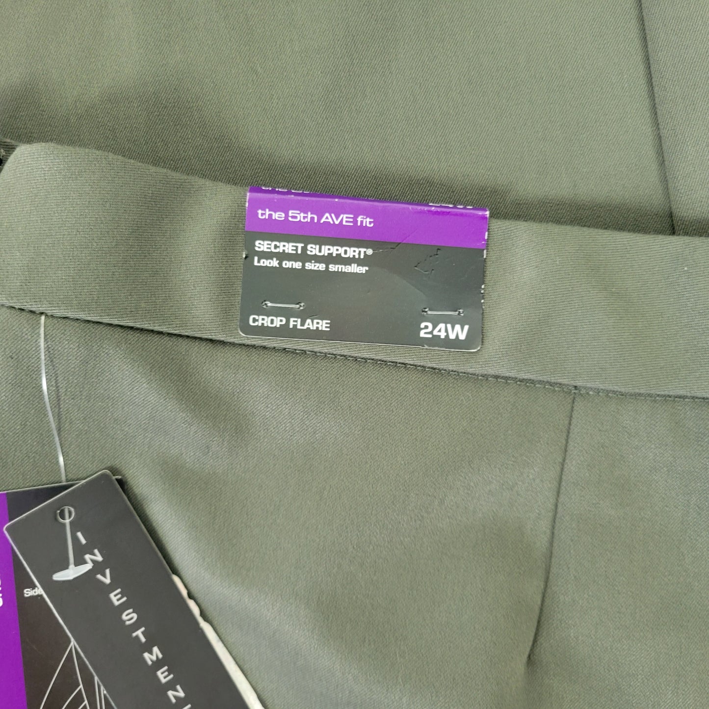 Investments 5th Avenue 24W Pants Green Flare Capri Cropped Elastic Waist GRE28E
