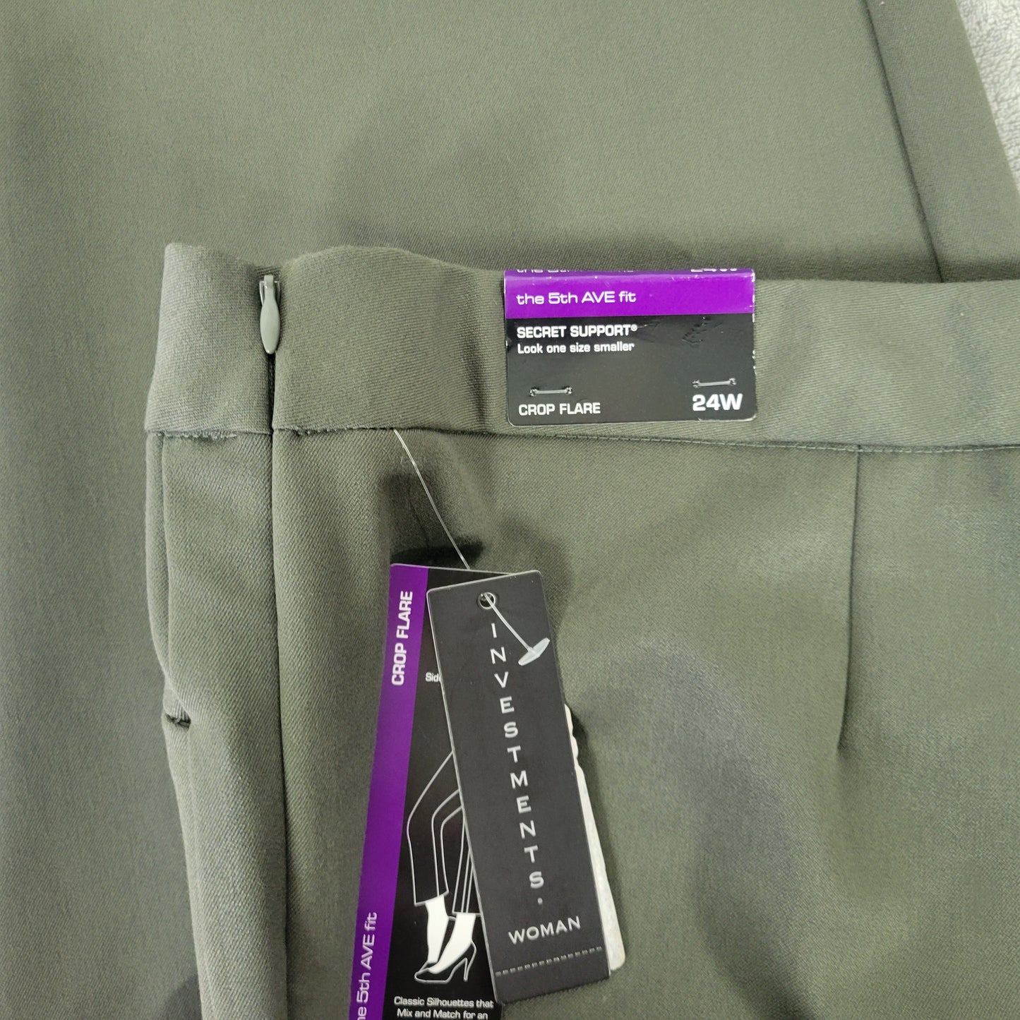Investments 5th Avenue 24W Pants Green Flare Capri Cropped Elastic Waist GRE28E
