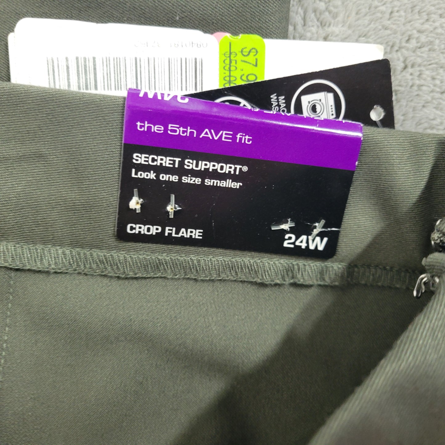 Investments 5th Avenue 24W Pants Green Flare Capri Cropped Elastic Waist GRE28E