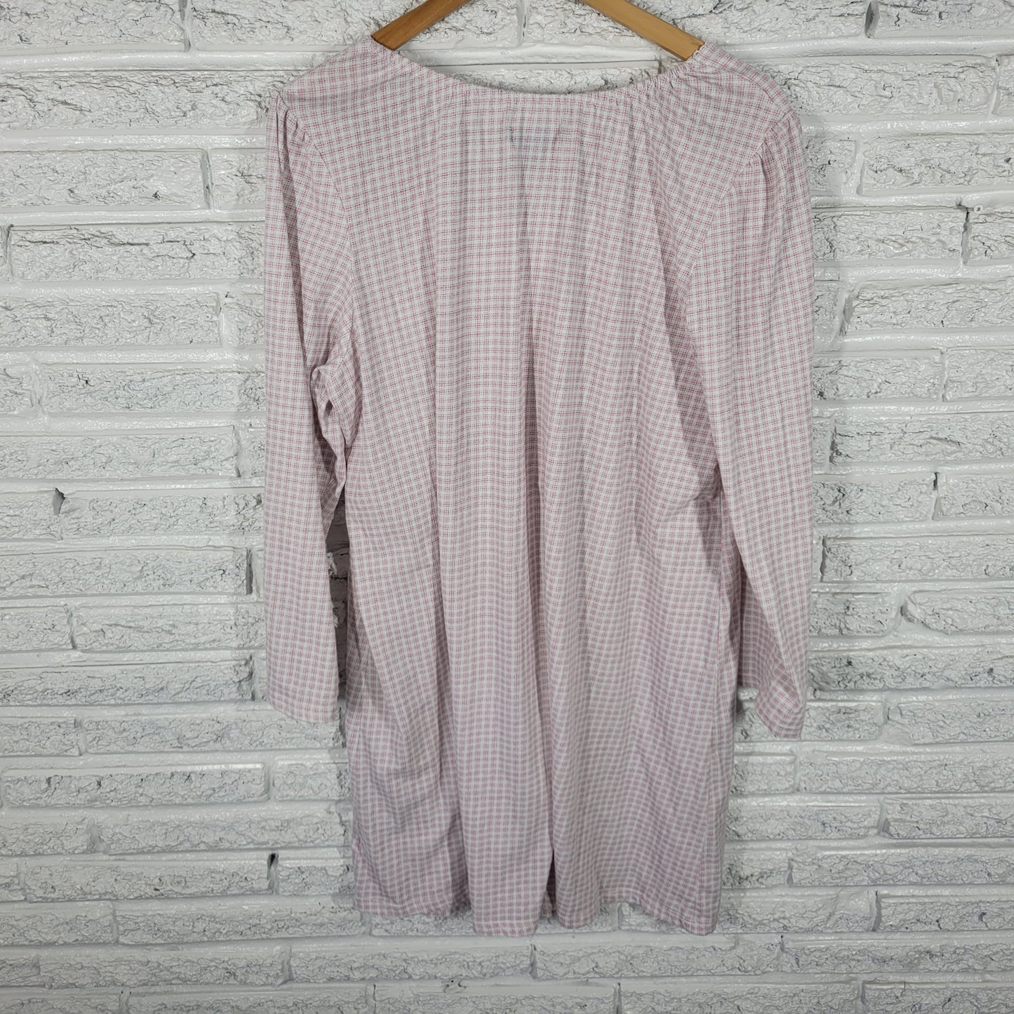 Earth Angels Women XL Pink Plaid Nightgown 3/4 Sleeve Cotton Lace PLA29XE