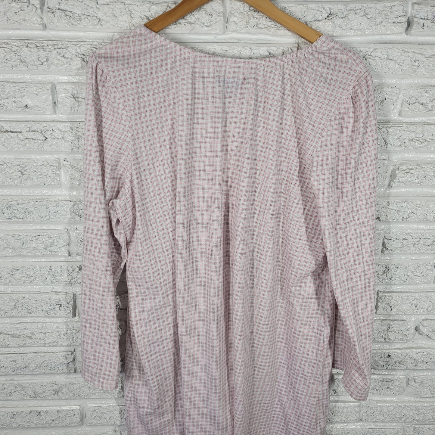 Earth Angels Women XL Pink Plaid Nightgown 3/4 Sleeve Cotton Lace PLA29XE