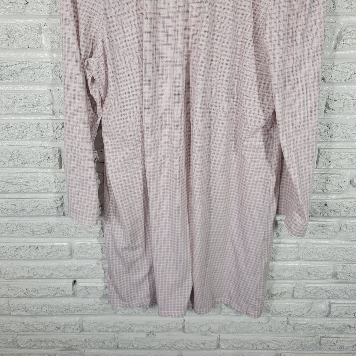 Earth Angels Women XL Pink Plaid Nightgown 3/4 Sleeve Cotton Lace PLA29XE