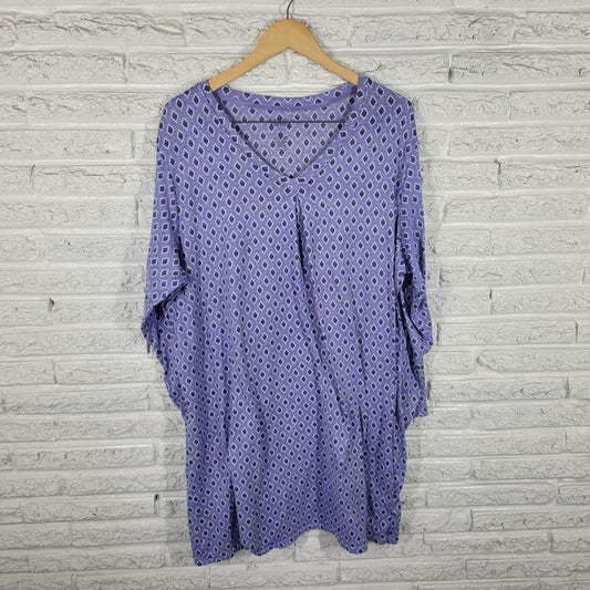 Croft & Barrow Women Pajama Top Sleep Shirt 3X Plus Blue Geometric SWE48E