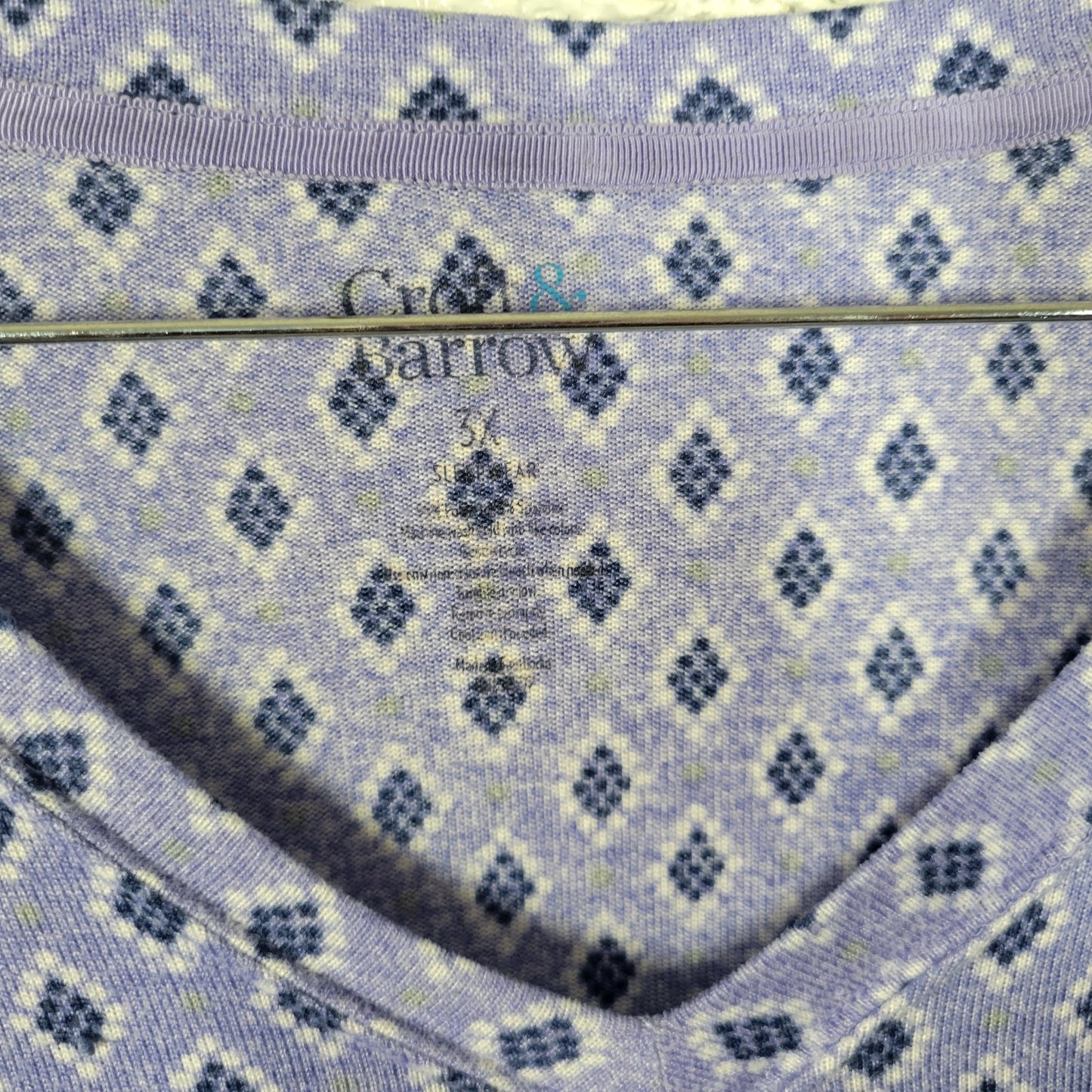 Croft & Barrow Women Pajama Top Sleep Shirt 3X Plus Blue Geometric SWE48E