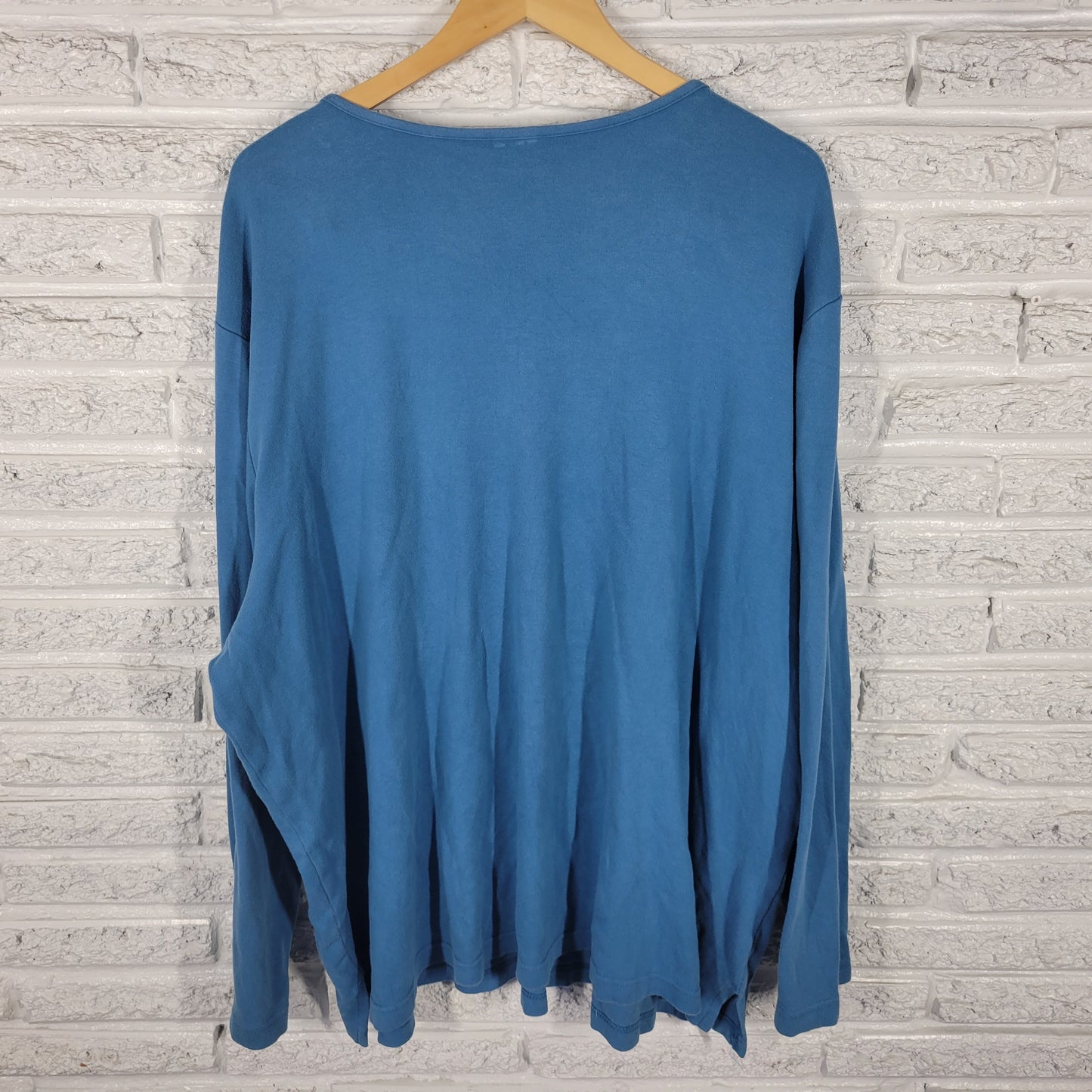 Liz & Me 3X Top Womens Blue Beaded Tunic 100% Cotton V-Neck Long Sleeve BLU238E