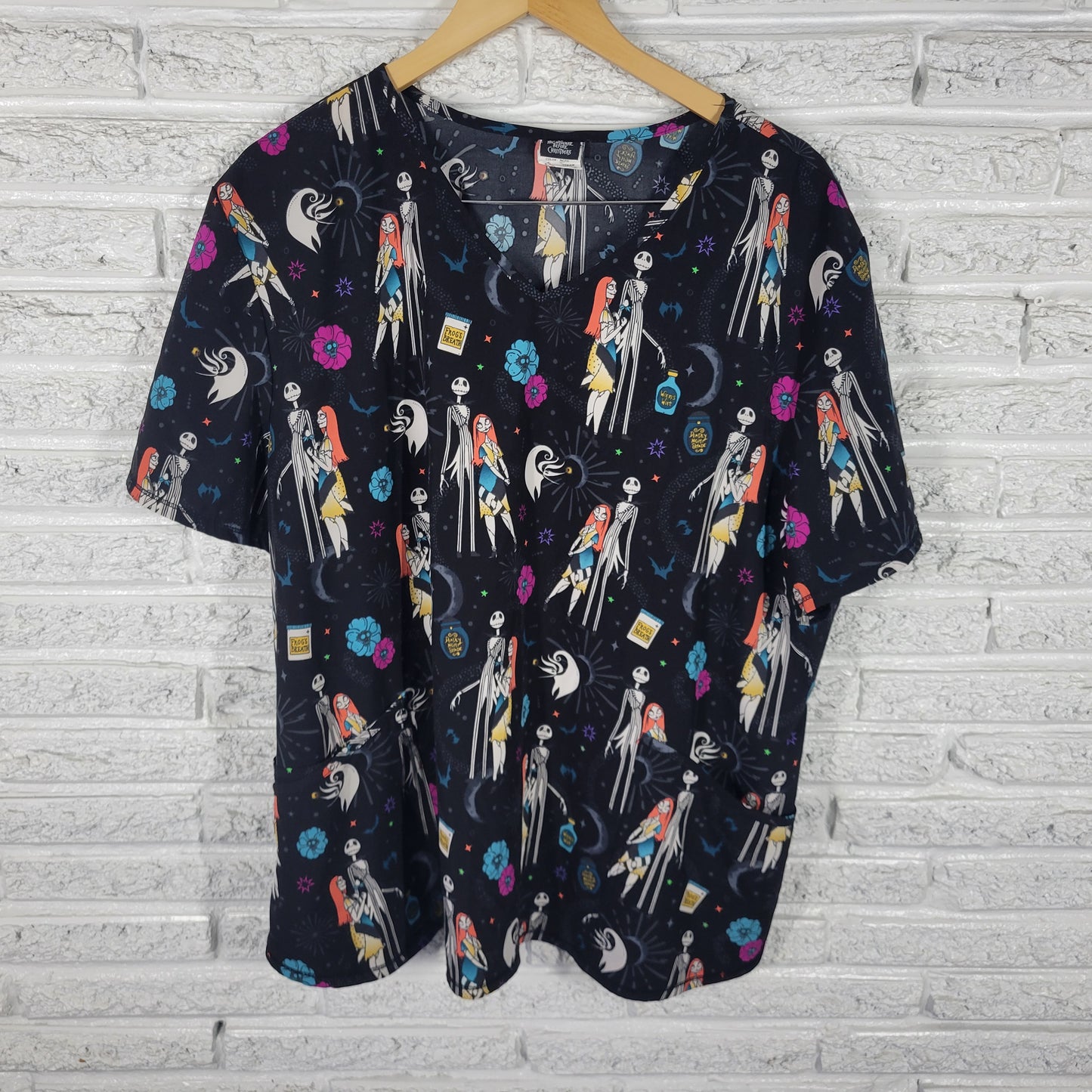 Disney Nightmare Before Christmas Scrub Top 3XL Unisex Black Medical NOV76E