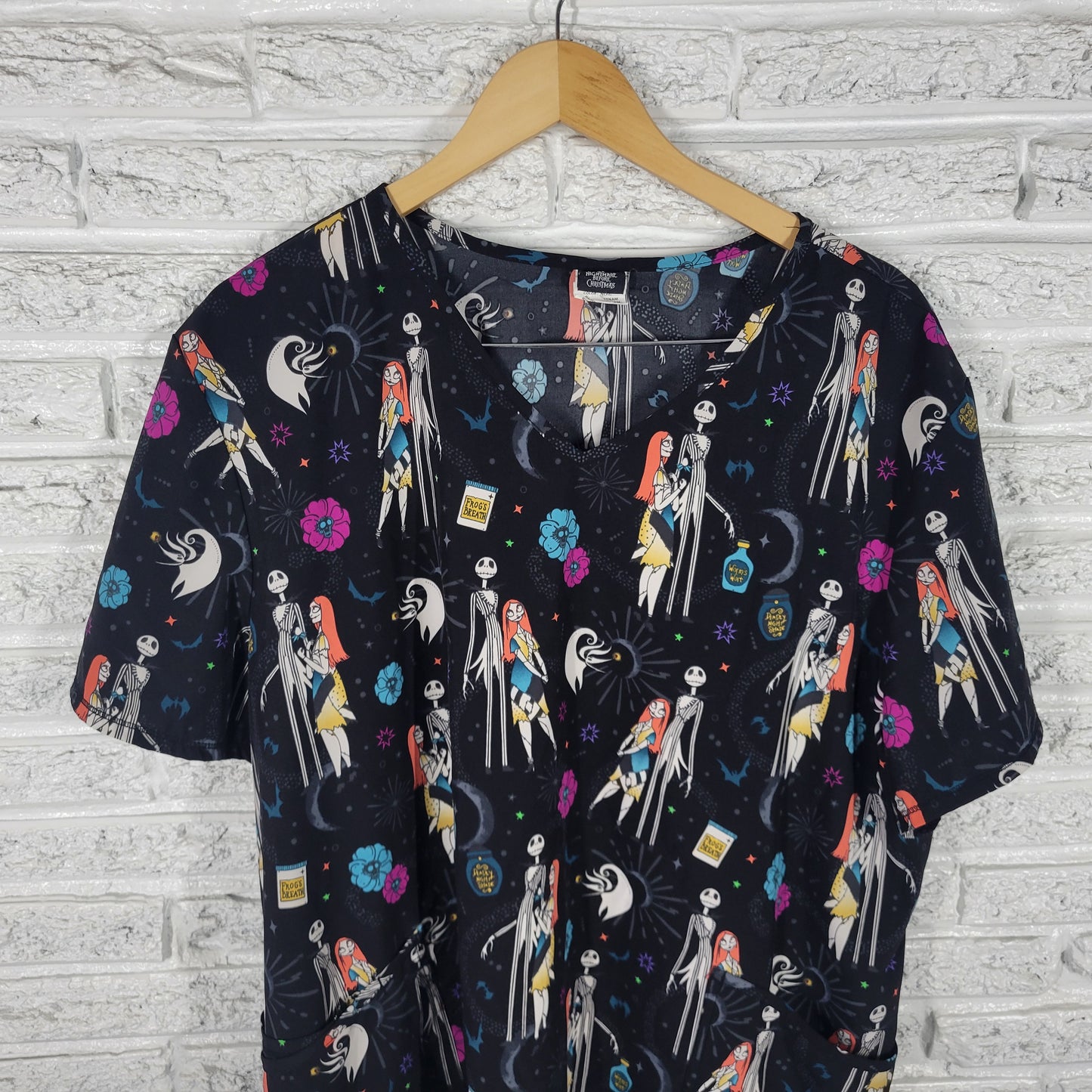 Disney Nightmare Before Christmas Scrub Top 3XL Unisex Black Medical NOV76E