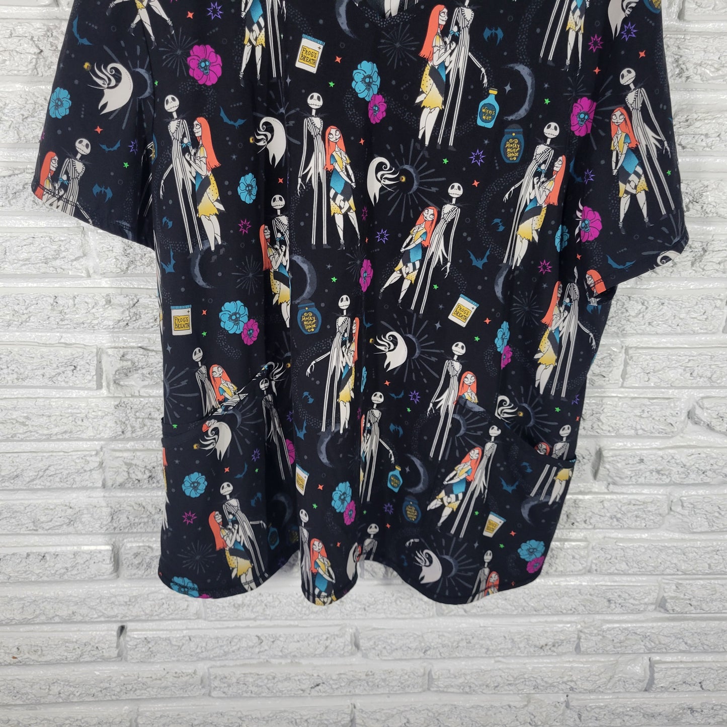 Disney Nightmare Before Christmas Scrub Top 3XL Unisex Black Medical NOV76E