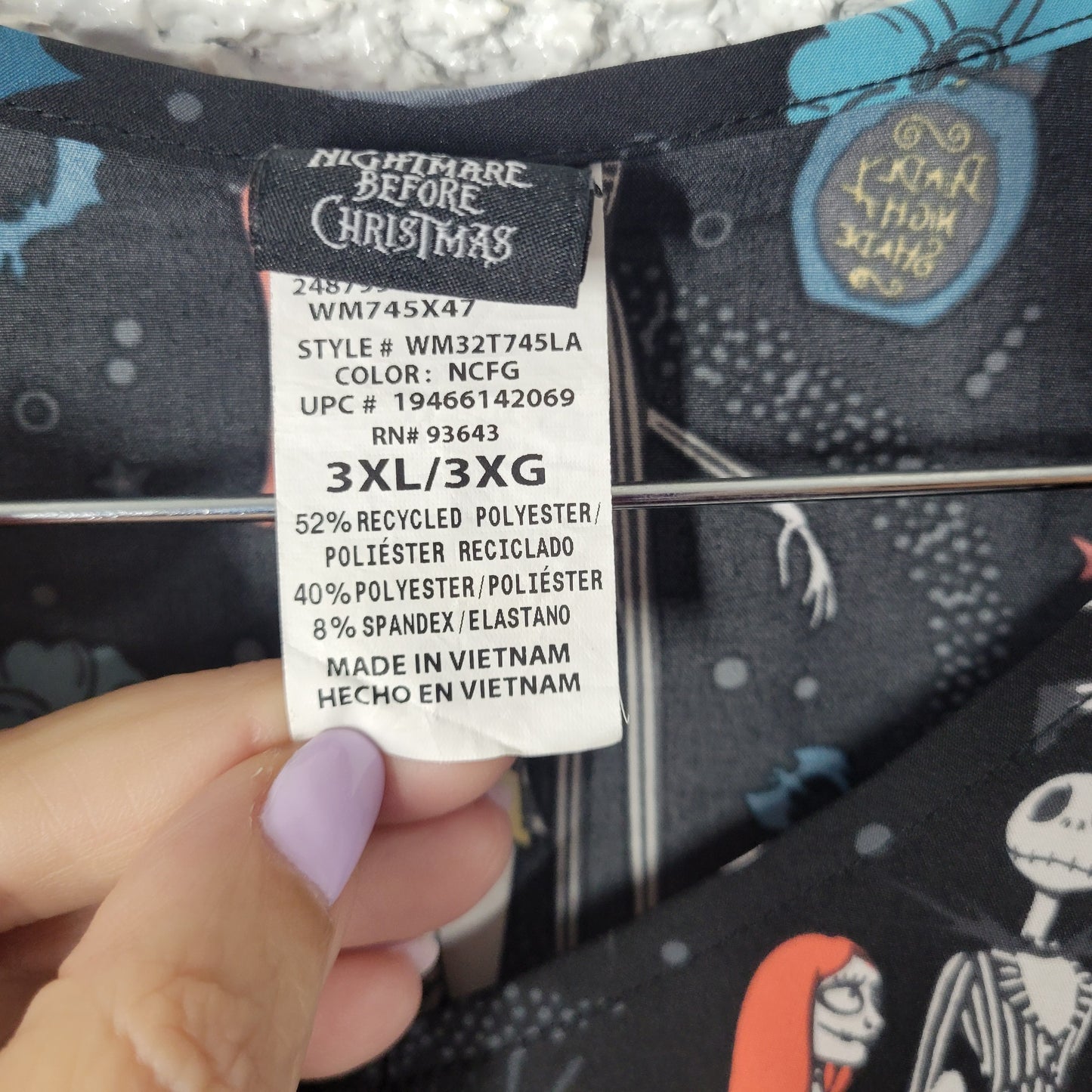 Disney Nightmare Before Christmas Scrub Top 3XL Unisex Black Medical NOV76E