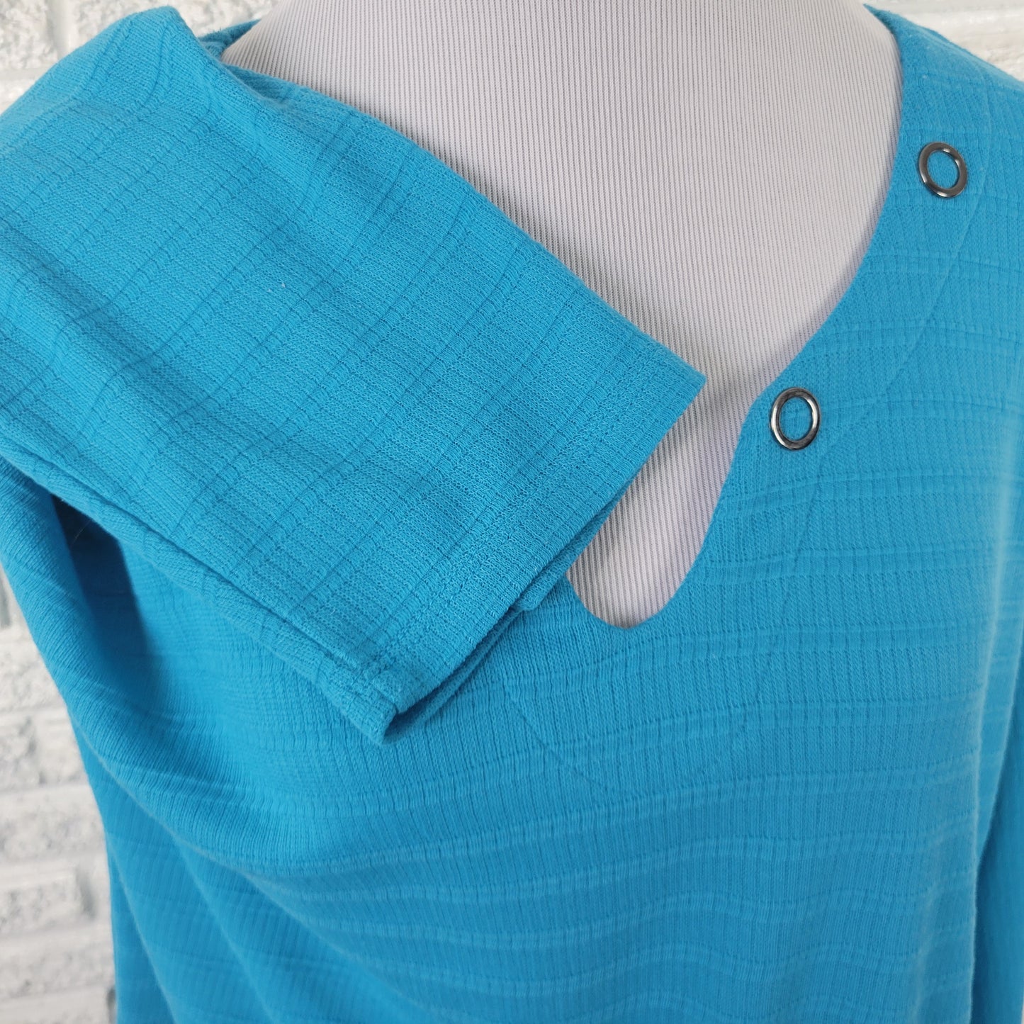 Coral Bay Womens Tunic 1X Blue 3/4 Sleeve V-Neck Knit Blouse Smock BLU201E