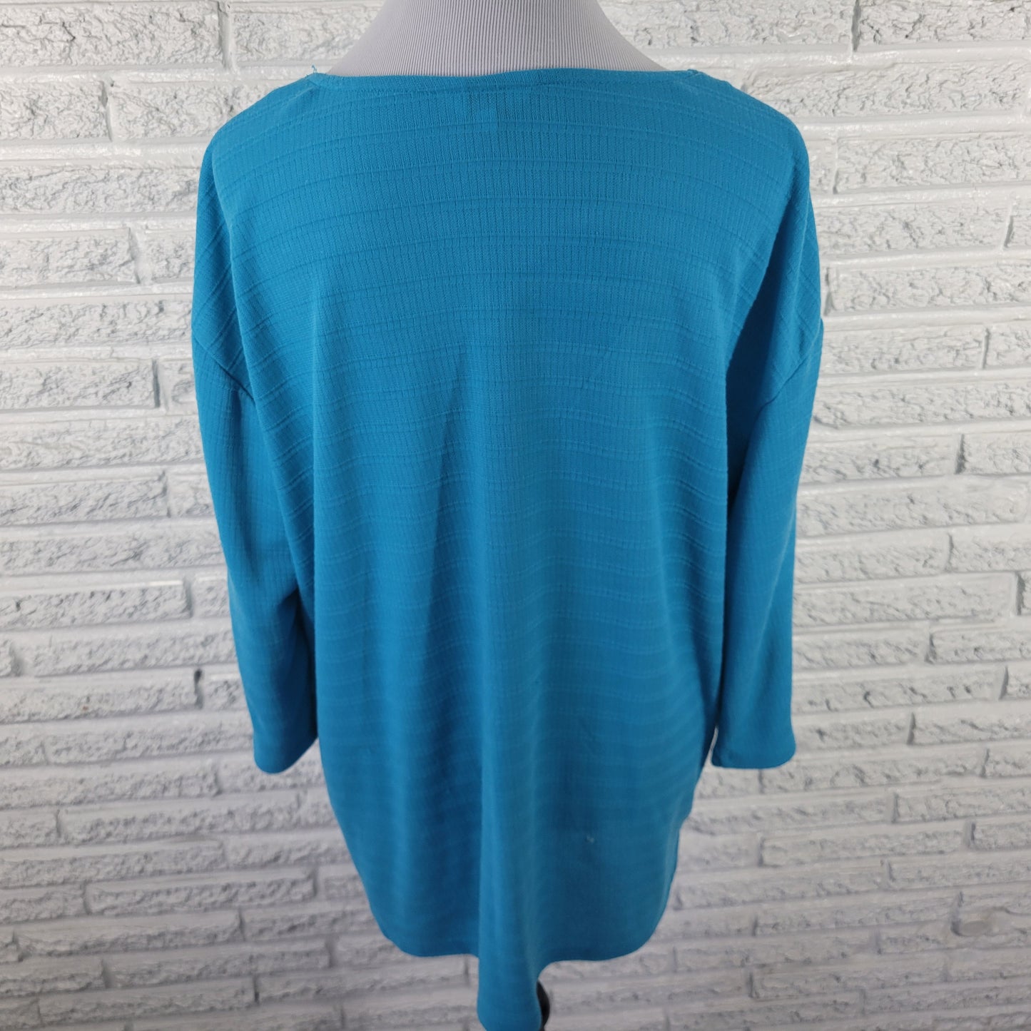 Coral Bay Womens Tunic 1X Blue 3/4 Sleeve V-Neck Knit Blouse Smock BLU201E