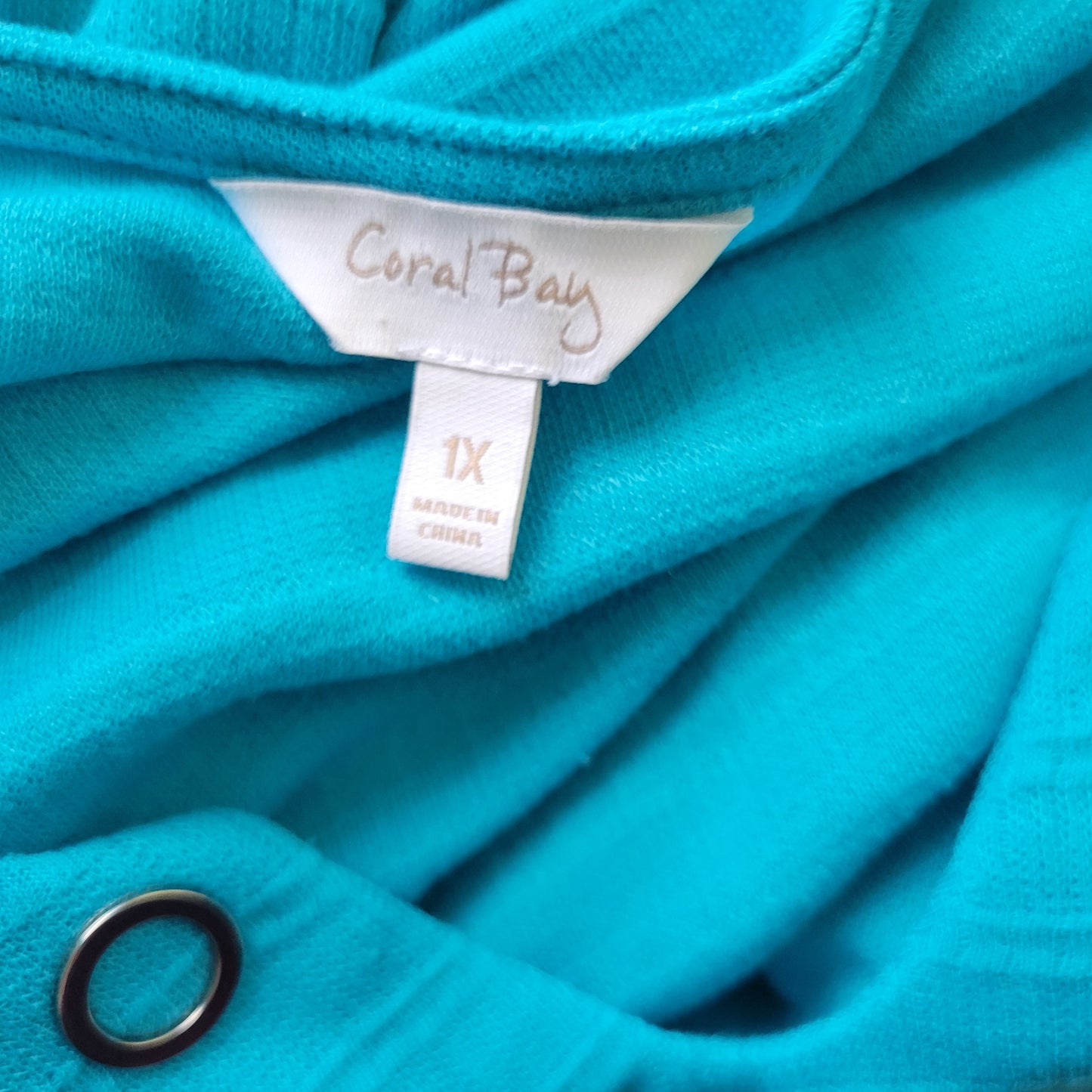Coral Bay Womens Tunic 1X Blue 3/4 Sleeve V-Neck Knit Blouse Smock BLU201E