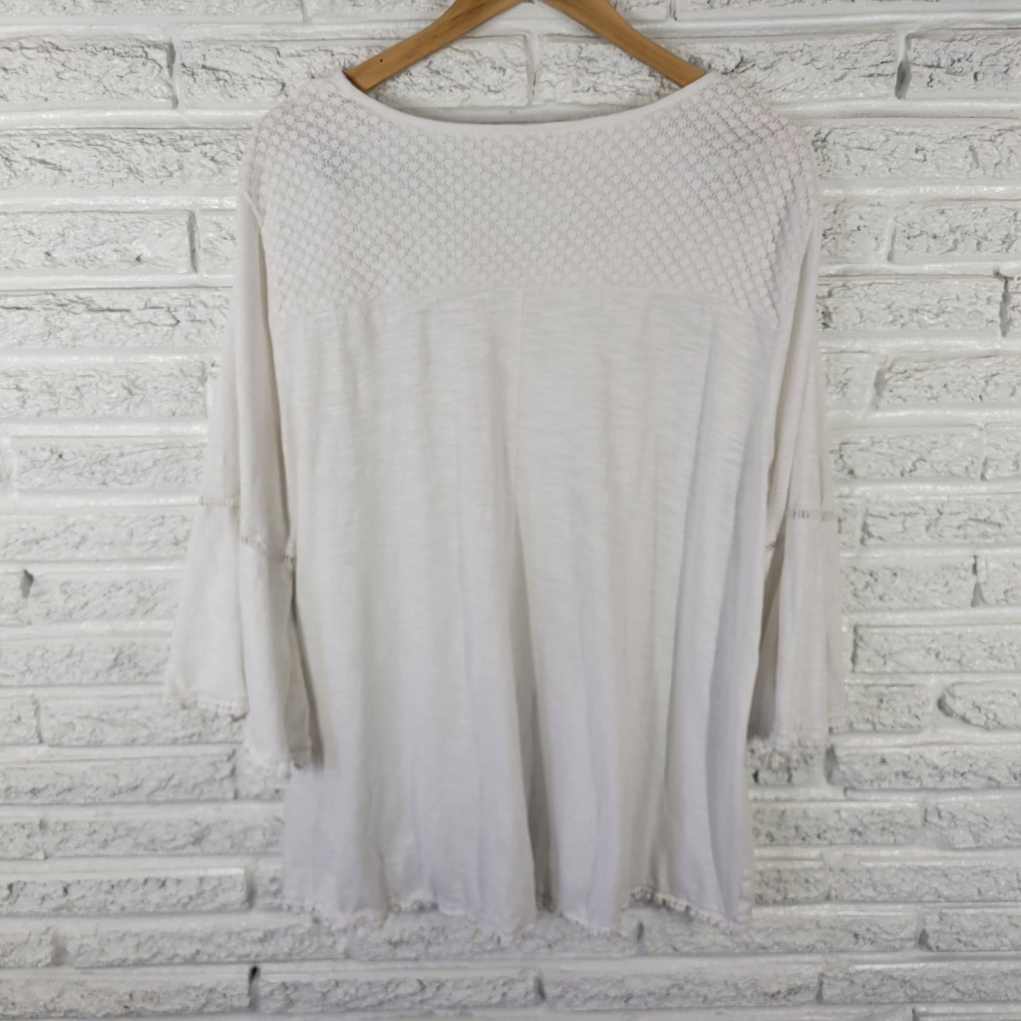 Style & Co Women's 3X Top White 100% Cotton 3/4 Bell Sleeve Pullover WHI38E