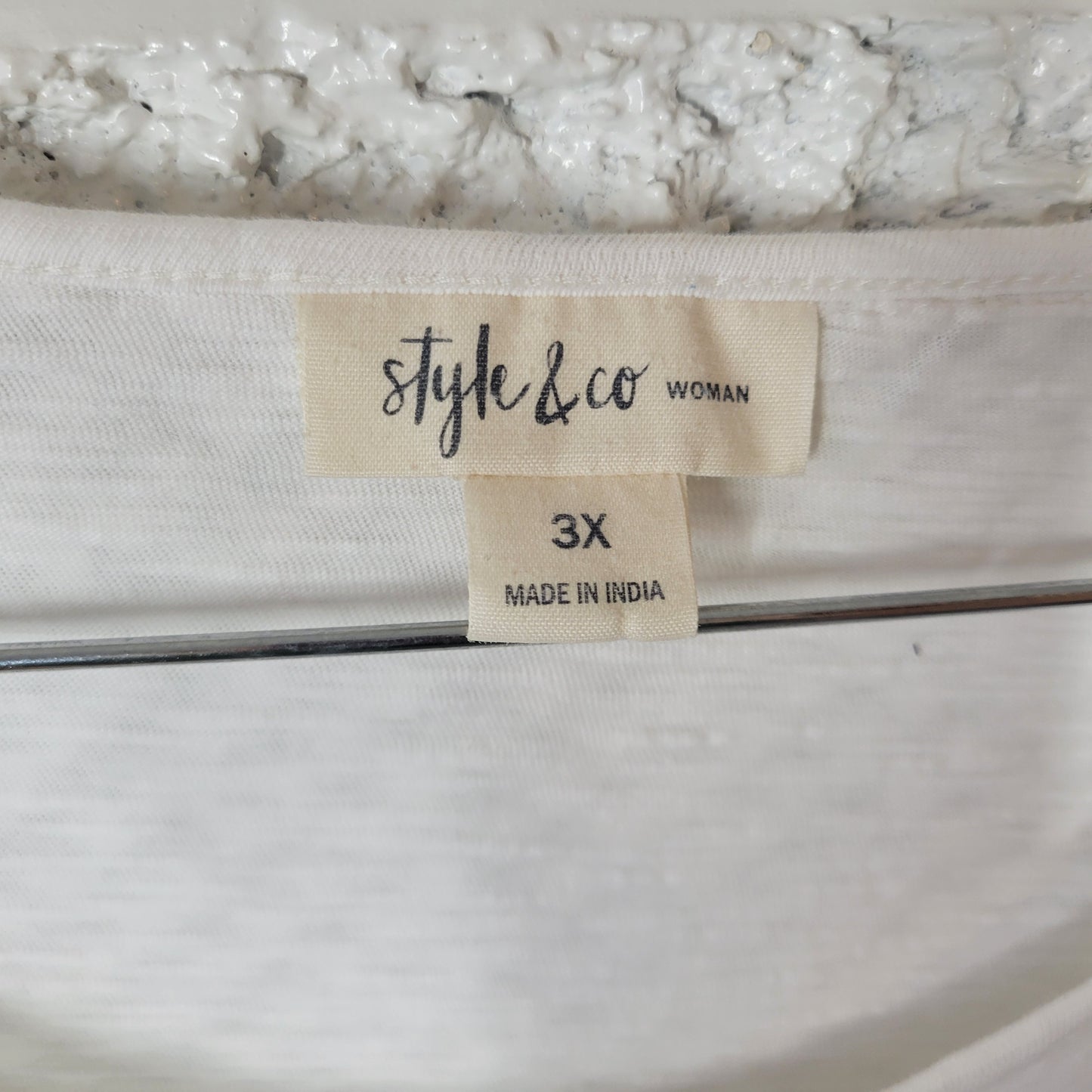 Style & Co Women's 3X Top White 100% Cotton 3/4 Bell Sleeve Pullover WHI38E