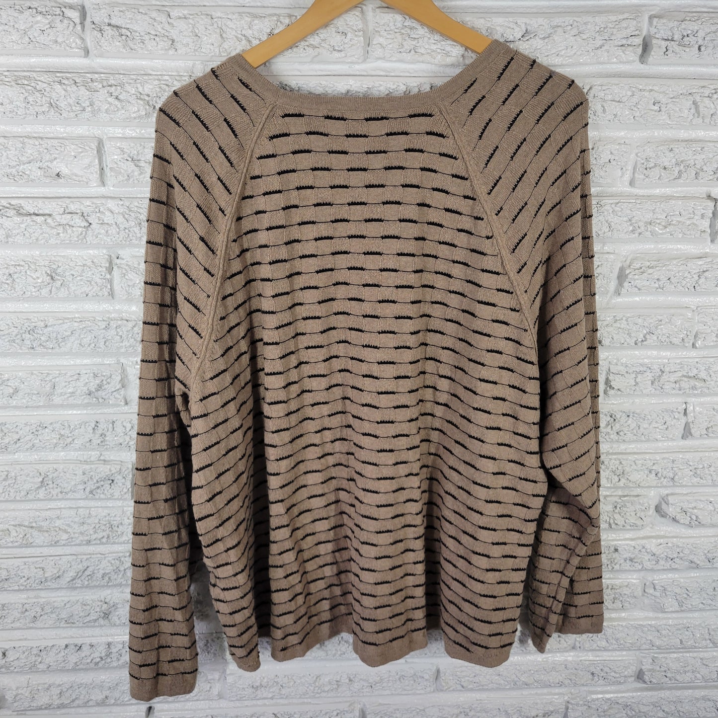 Karen Scott Women's 3X Sweater Tan Black Geometric Square 100% Cotton BRO25E