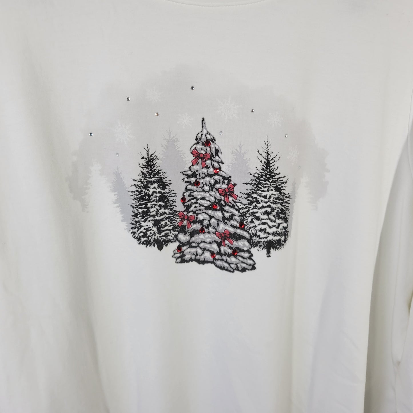 Studio Works Women's 2X Christmas Tree Tee White 100% Cotton WHI2E