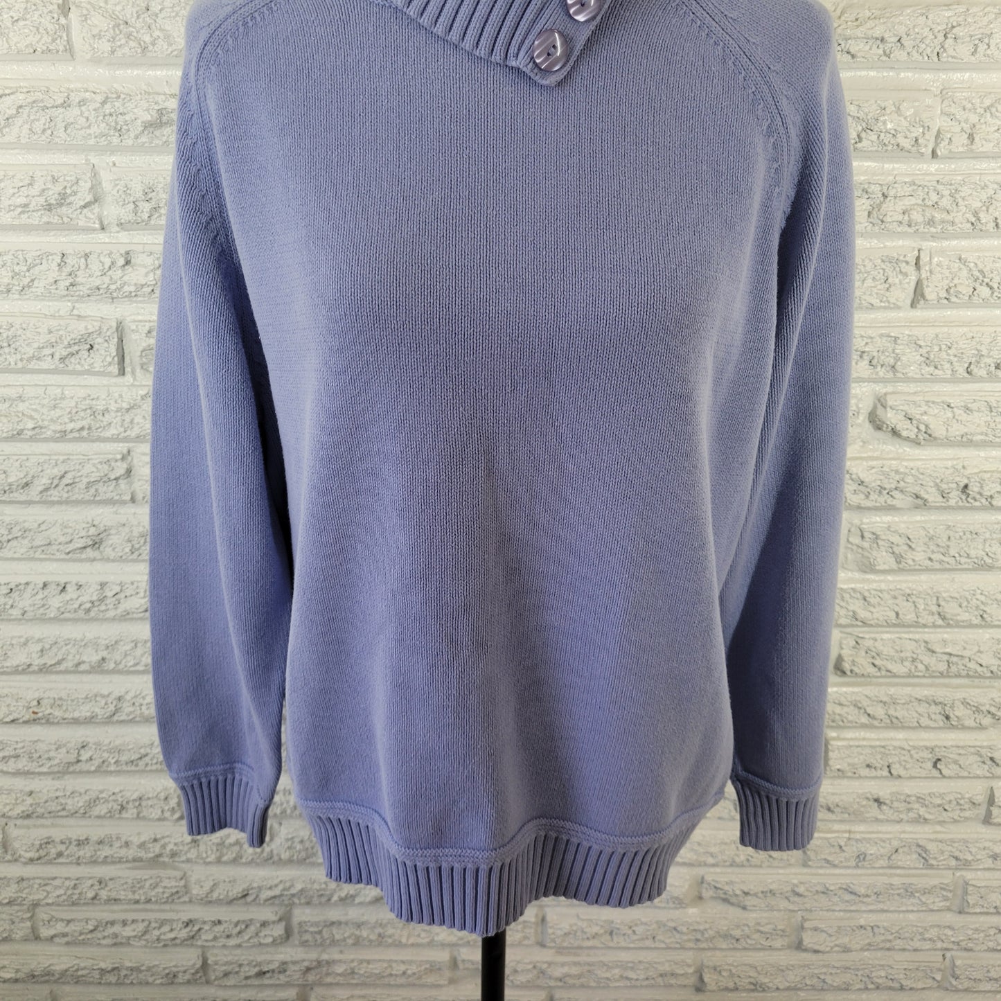 Karen Scott Women's 1X Sweater Blue Turtleneck 100% Cotton Deco Button SWE77E