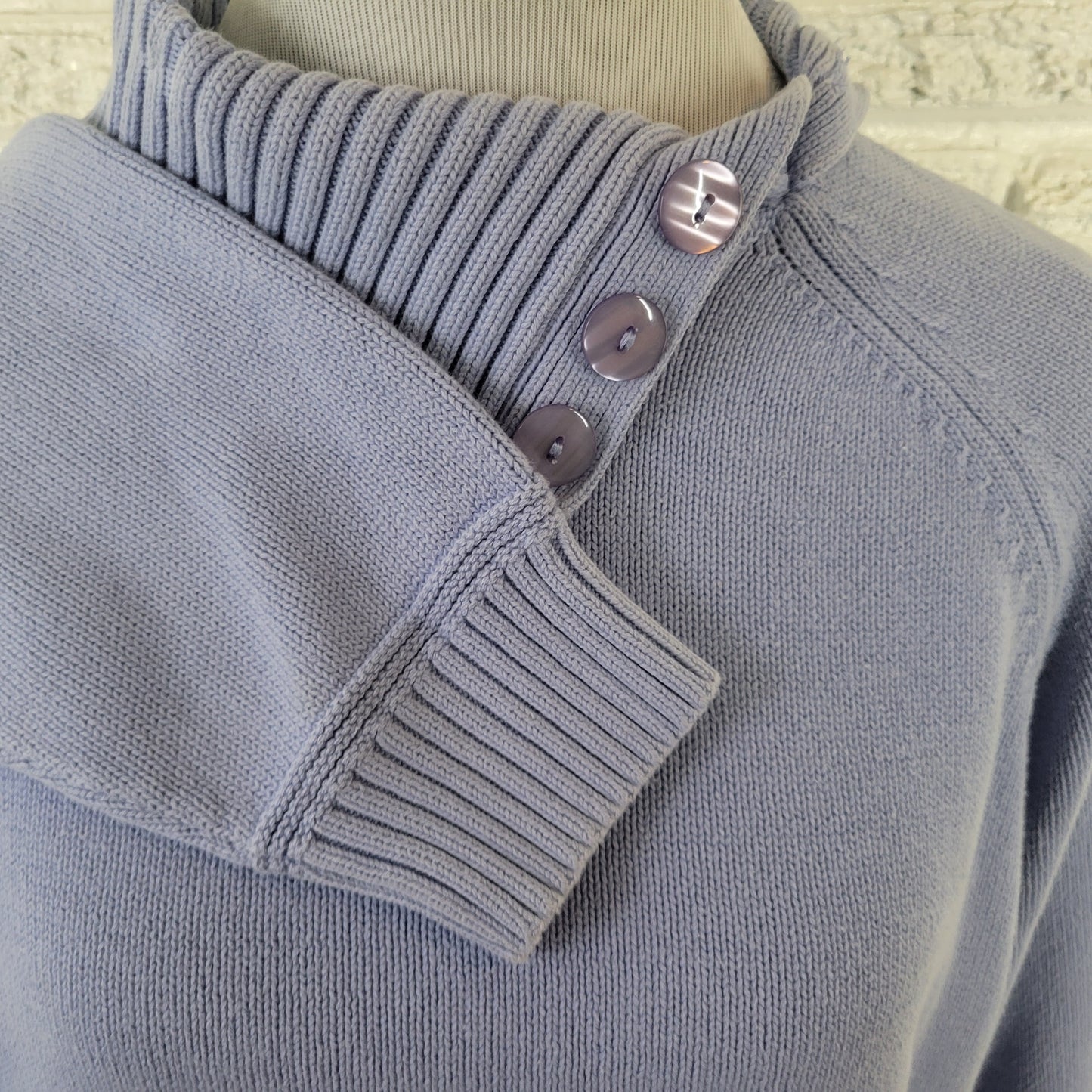Karen Scott Women's 1X Sweater Blue Turtleneck 100% Cotton Deco Button SWE77E