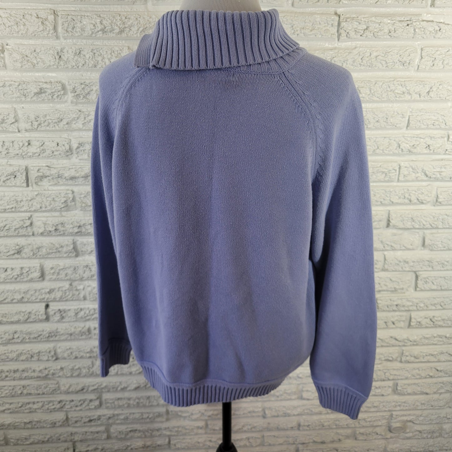 Karen Scott Women's 1X Sweater Blue Turtleneck 100% Cotton Deco Button SWE77E